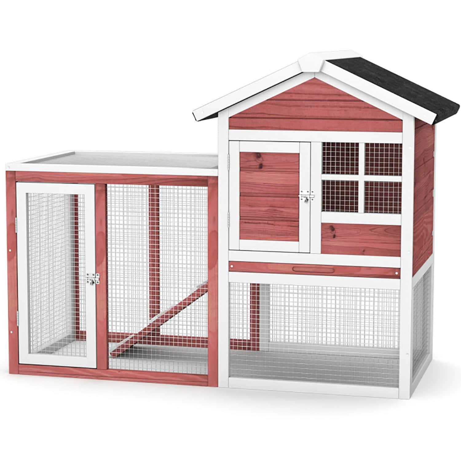 Infans Wooden Chicken Coop 2-Story Rabbit Hutch Indoor Outdoor Use