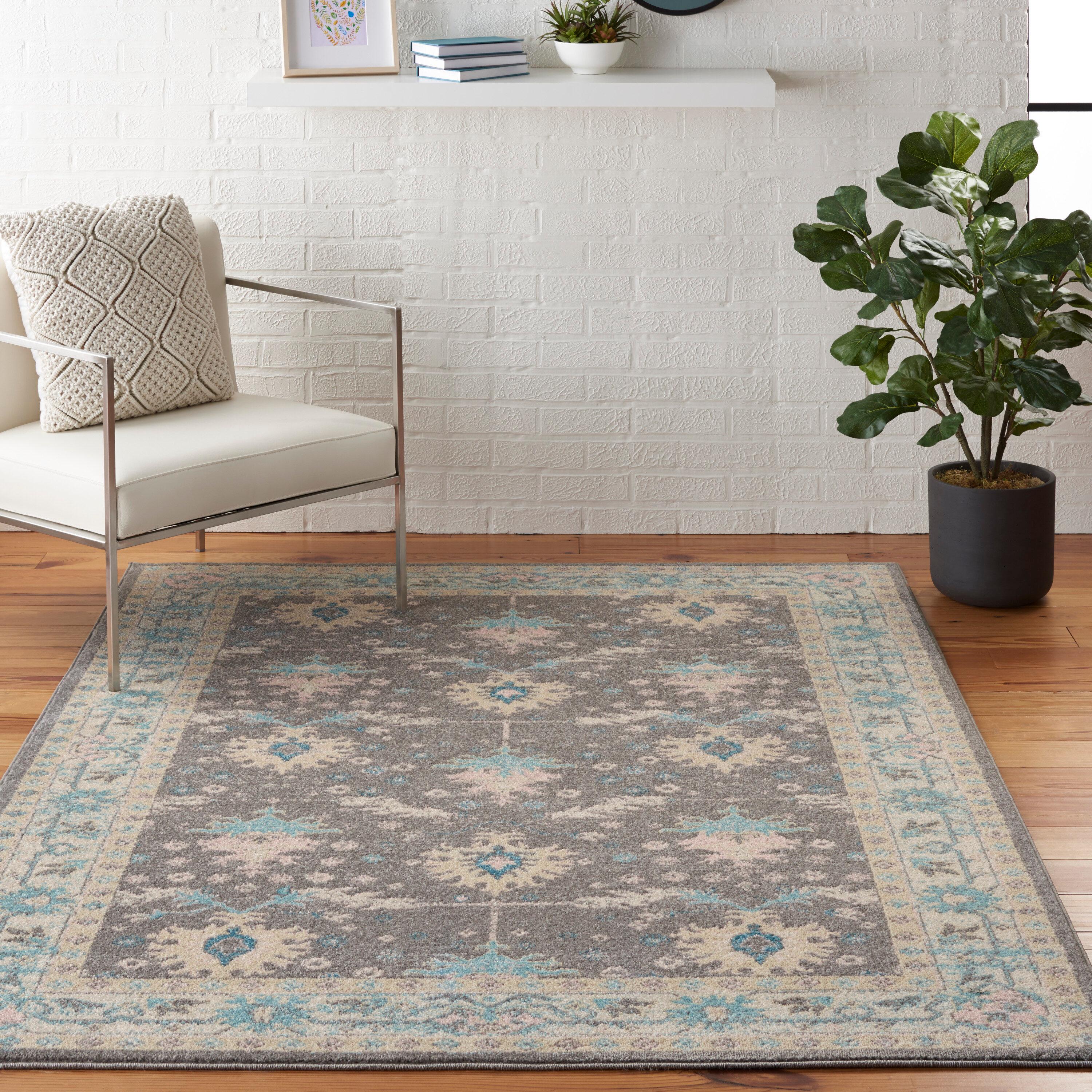 Nourison Tranquil 5'3" X 7'3" (5' x 7') Grey/Pink Area Rug Traditional Persian Bordered by Nourison