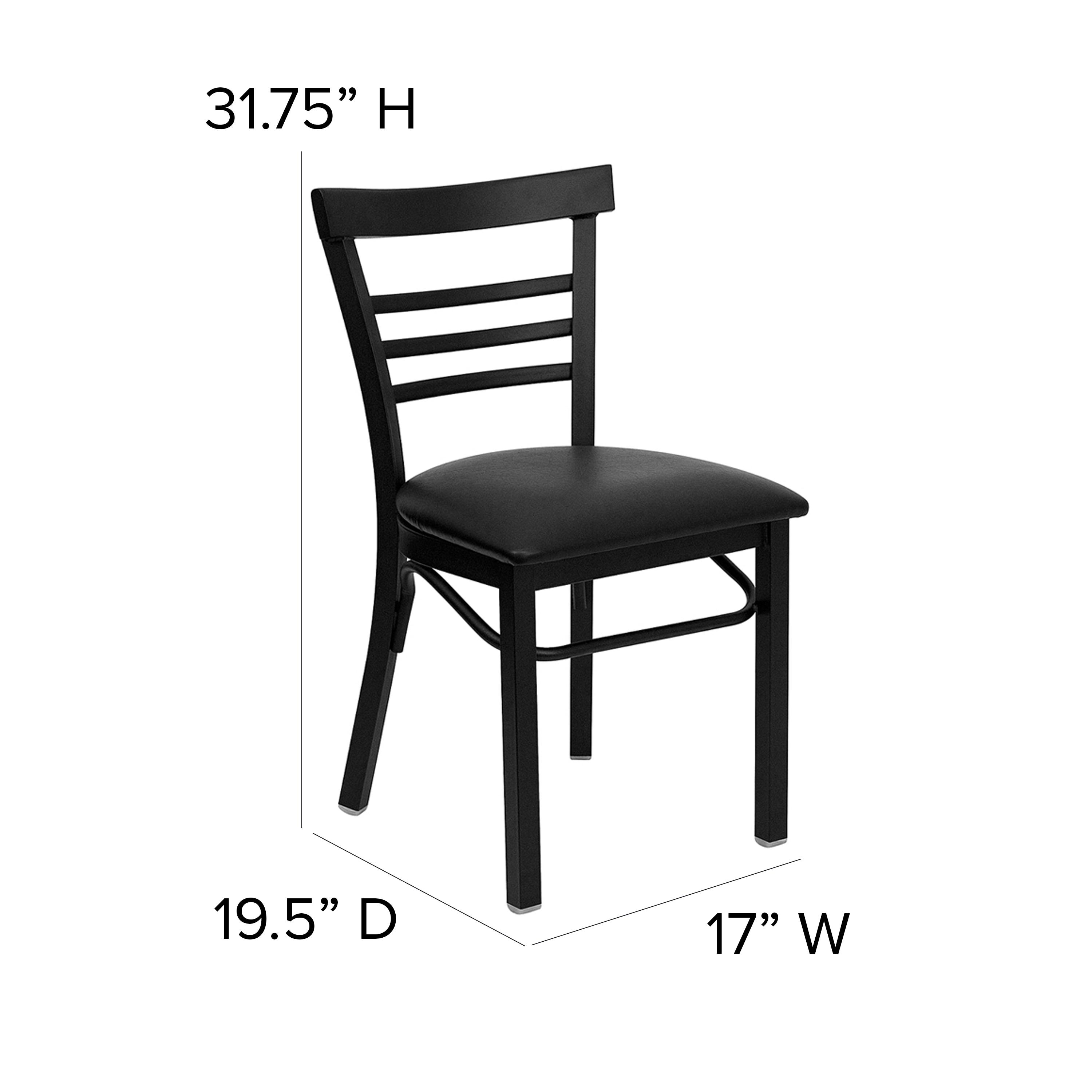 Flash Furniture HERCULES Series Black Three-Slat Ladder Back Metal Restaurant Chair - Black Vinyl Seat