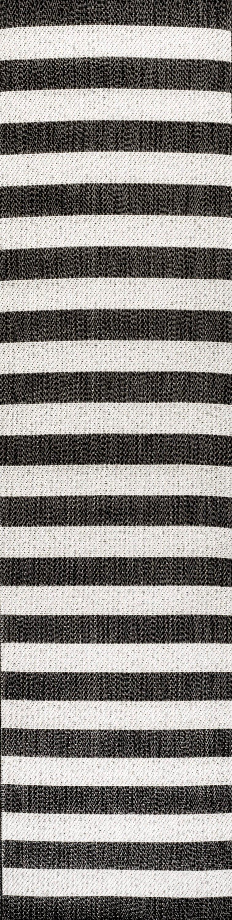 2' x 8' Negril Two-Tone Wide Stripe Indoor/Outdoor Runner Rug, Black/Cream - JONATHAN Y