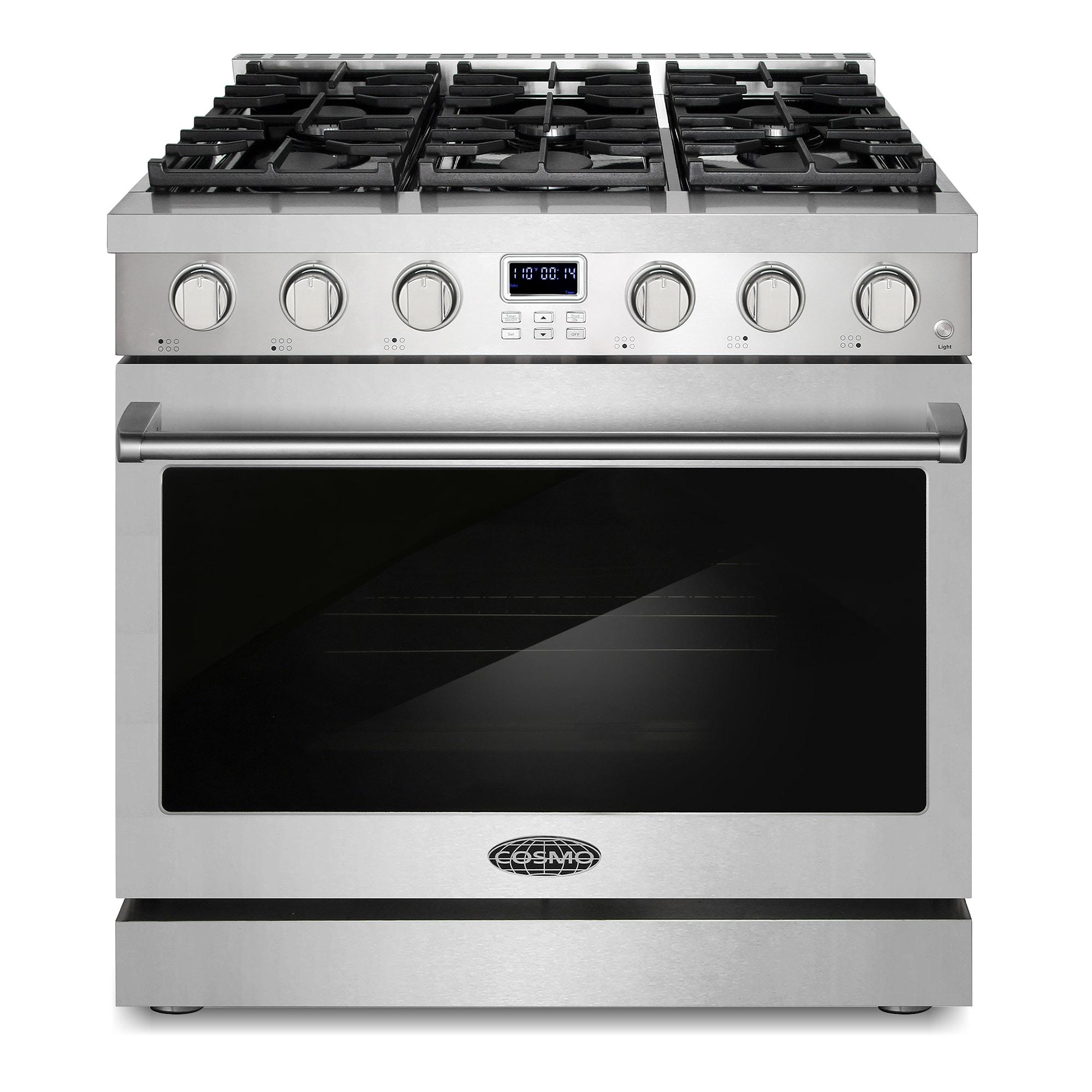 Cosmo 36 in. Lumin Collection 6.0 cu. ft. Gas Range with 6 Sealed Gas Burners and Convection Oven in Stainless Steel