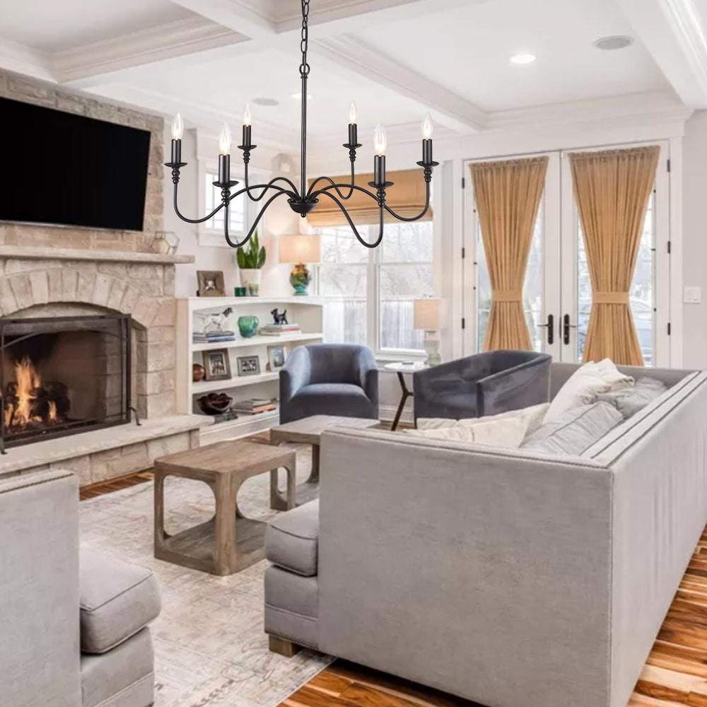 SEFINN FOUR 6-Light Farmhouse Industrial Ceiling Pendant Chandeliers Black Iron Rustic Industrial Candle Chandelier