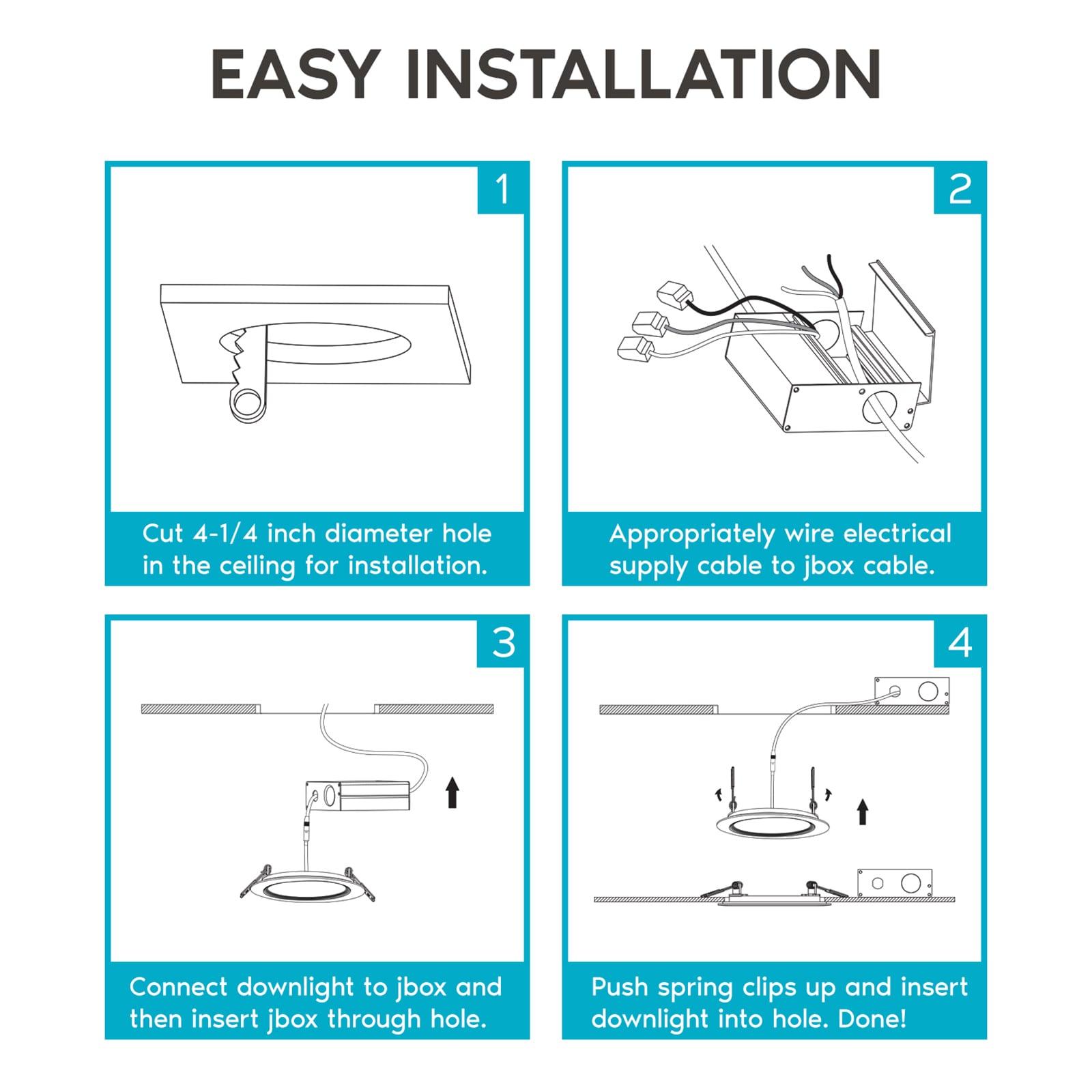 4'' Selectable Color Temperature Dimmable Air-Tight IC Rated LED Canless Recessed Lighting Kit