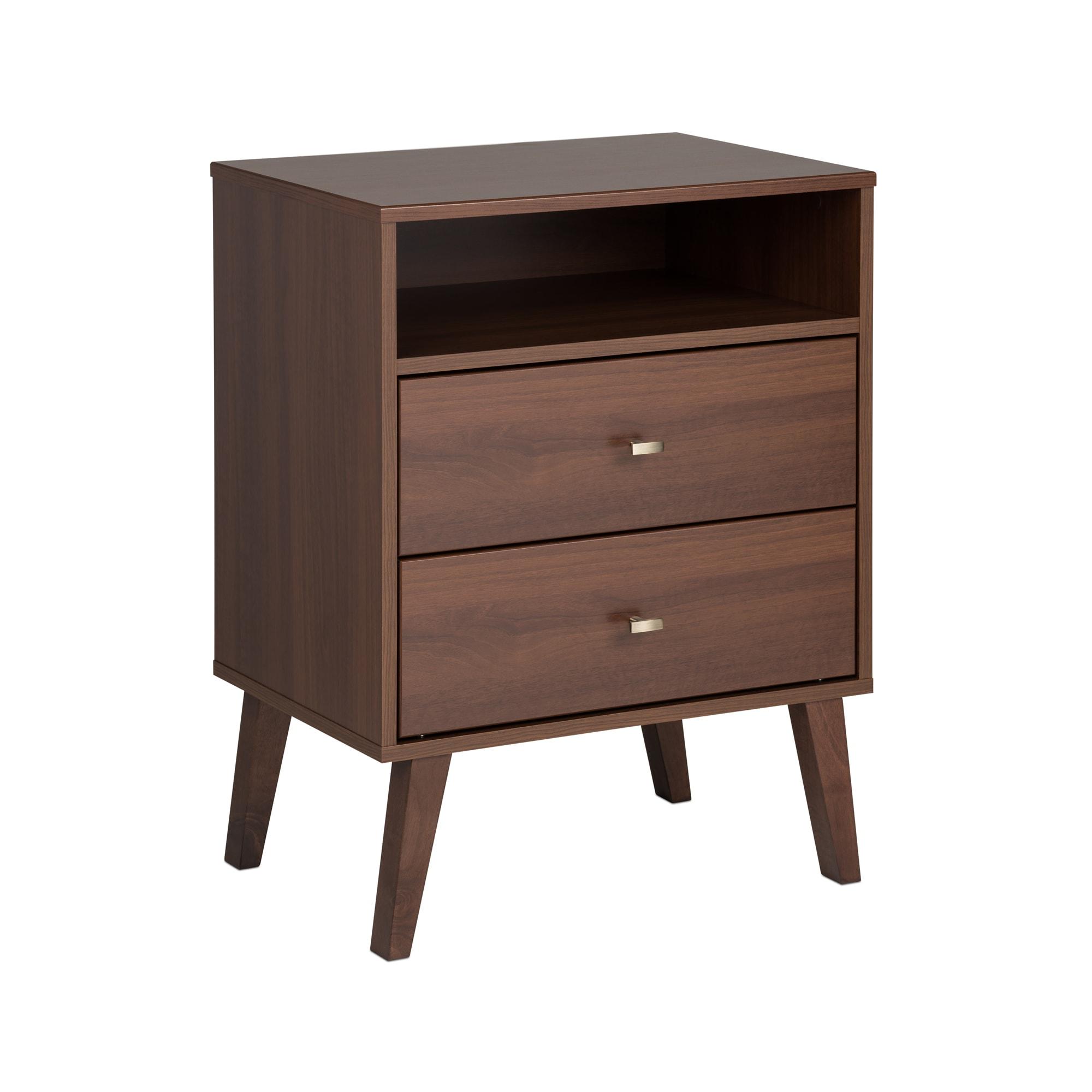 Prepac Milo Mid-Century Modern 2 Drawers Tall Nightstand with Shelf Cherry: Laminated, MDF, Metal Hardware