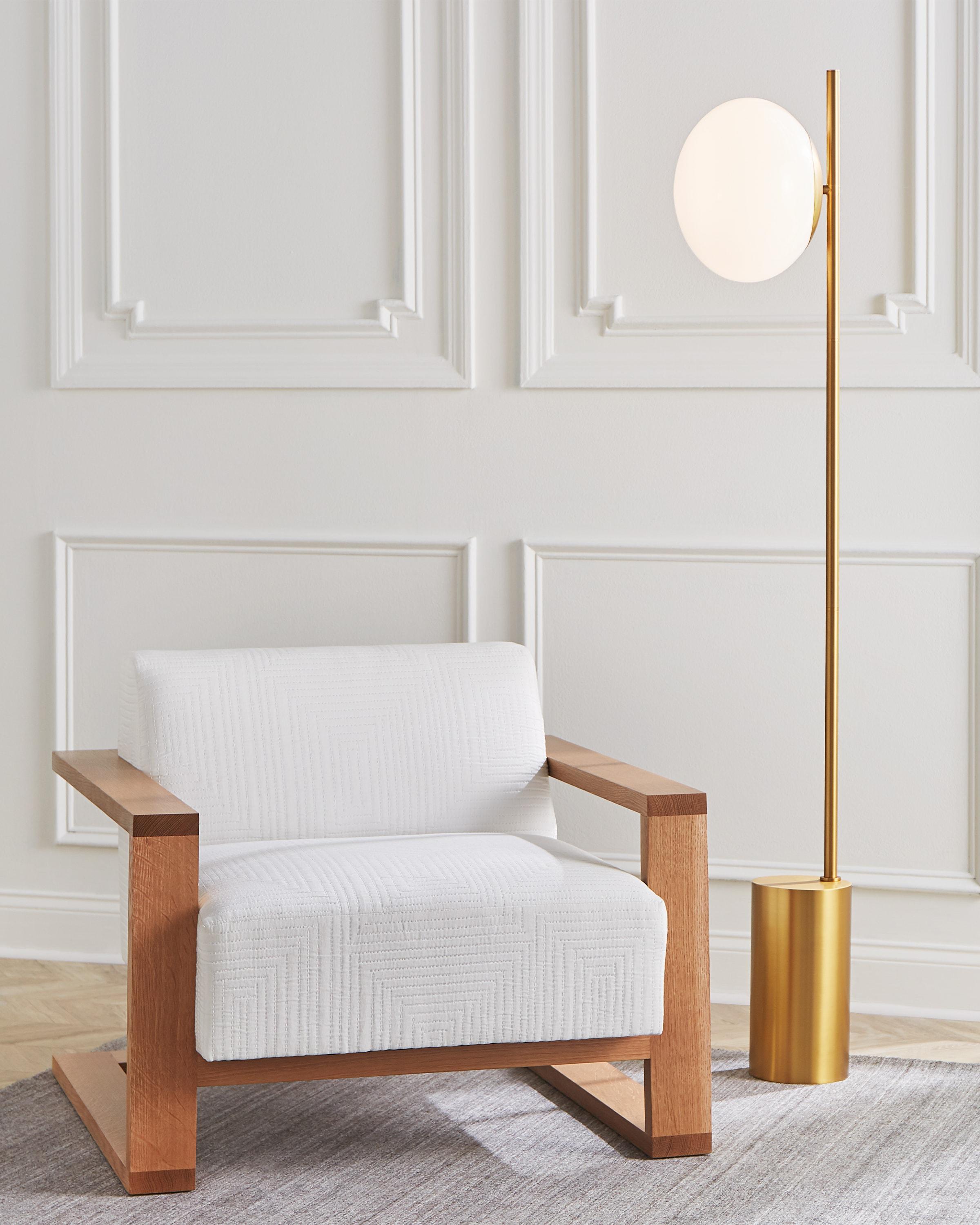 Burnished Brass Floor Lamp with Milk White Glass Shade