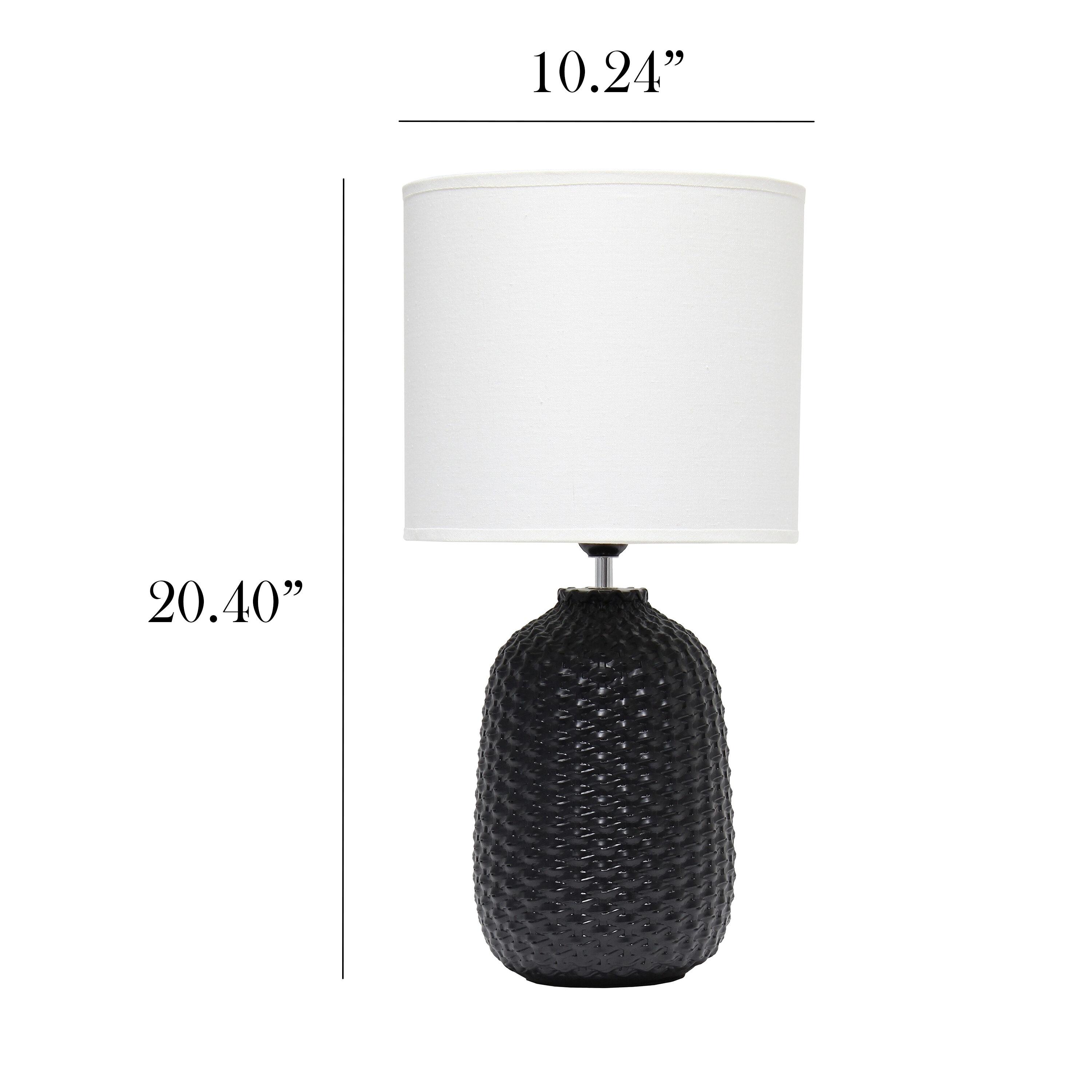 20.4" Traditional Ceramic Purled Texture Bedside Table Desk Lamp with White Fabric Drum Shade Black - Simple Designs: ETL Listed