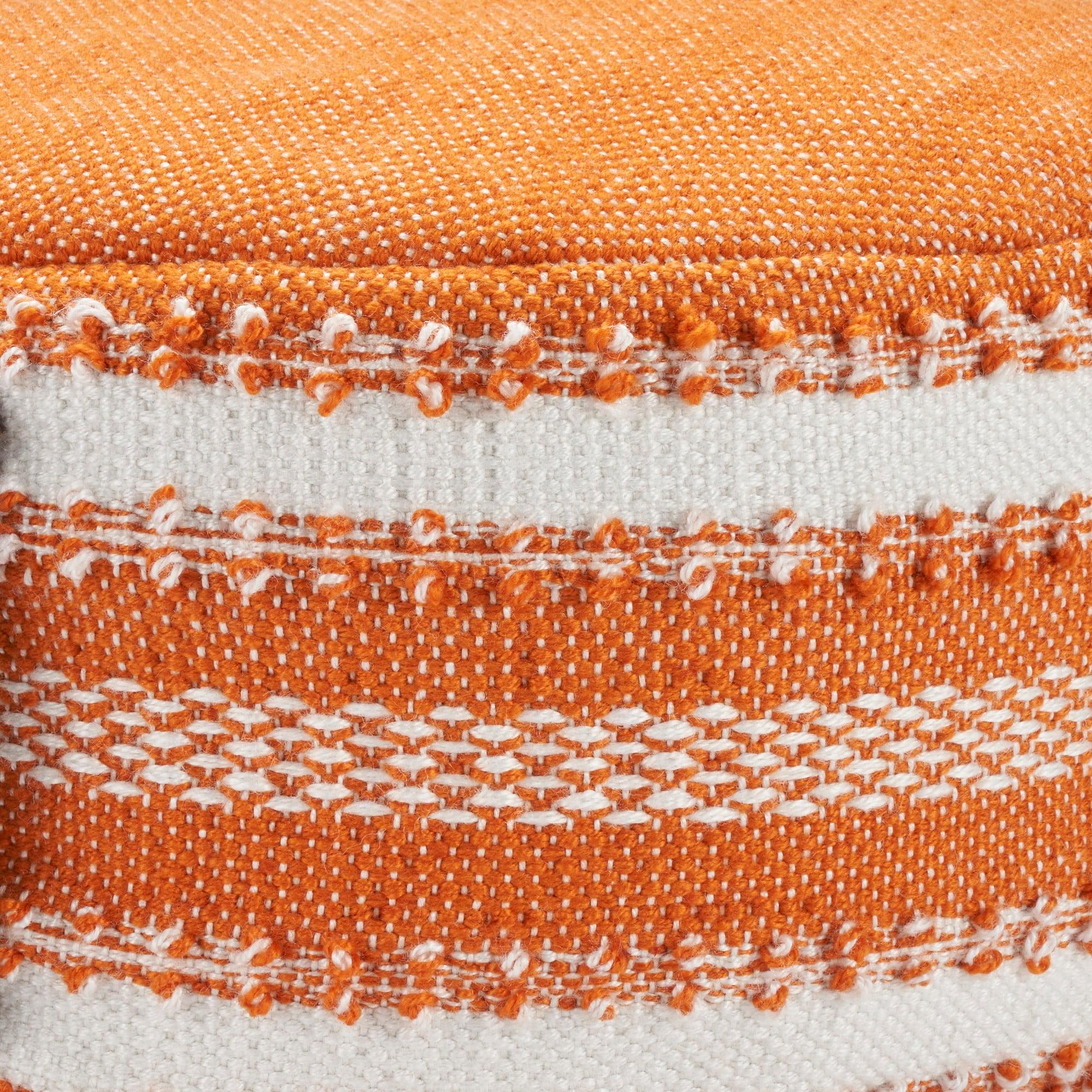 Mina Victory Woven Stripes & Dots 20" x 20" x 12" Orange Outdoor Poufs