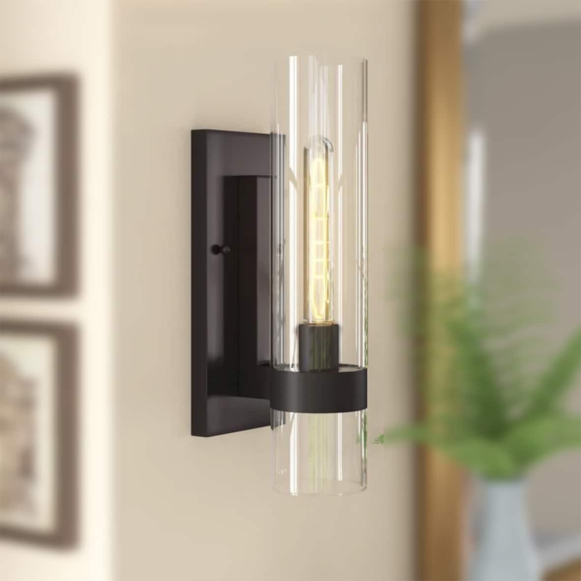 C Cattleya 1 Light Black Wall Sconce, Cylinder Glass Shade