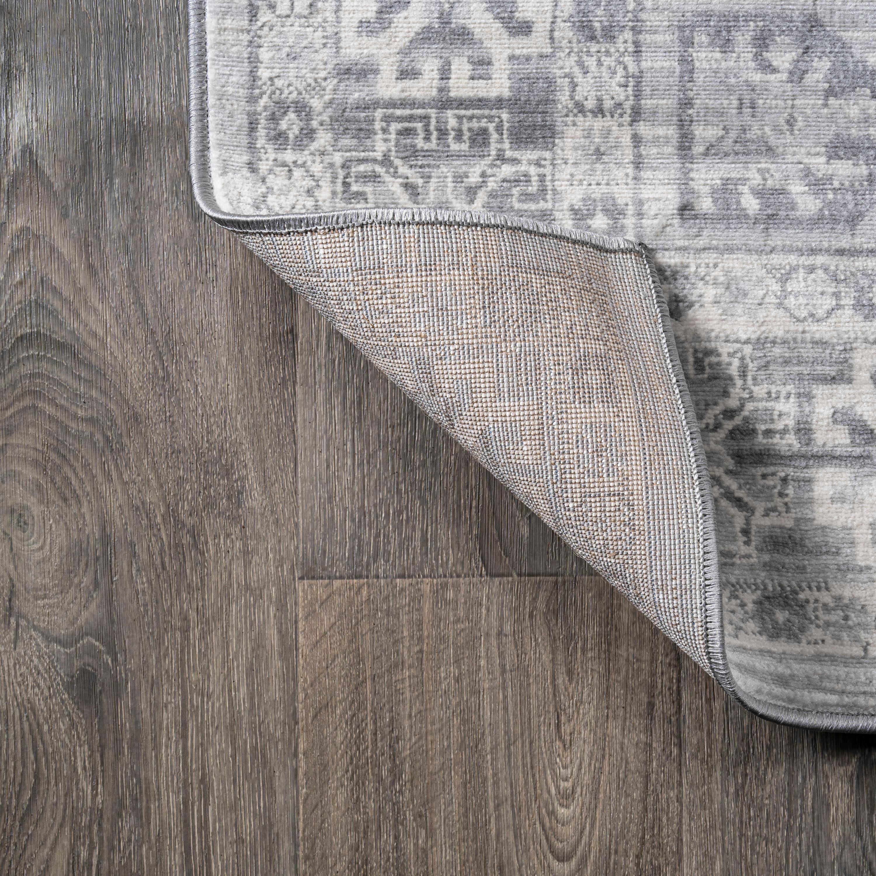 5' Square Modern Persian Vintage Medallion Area Rug, Light Gray - JONATHAN Y