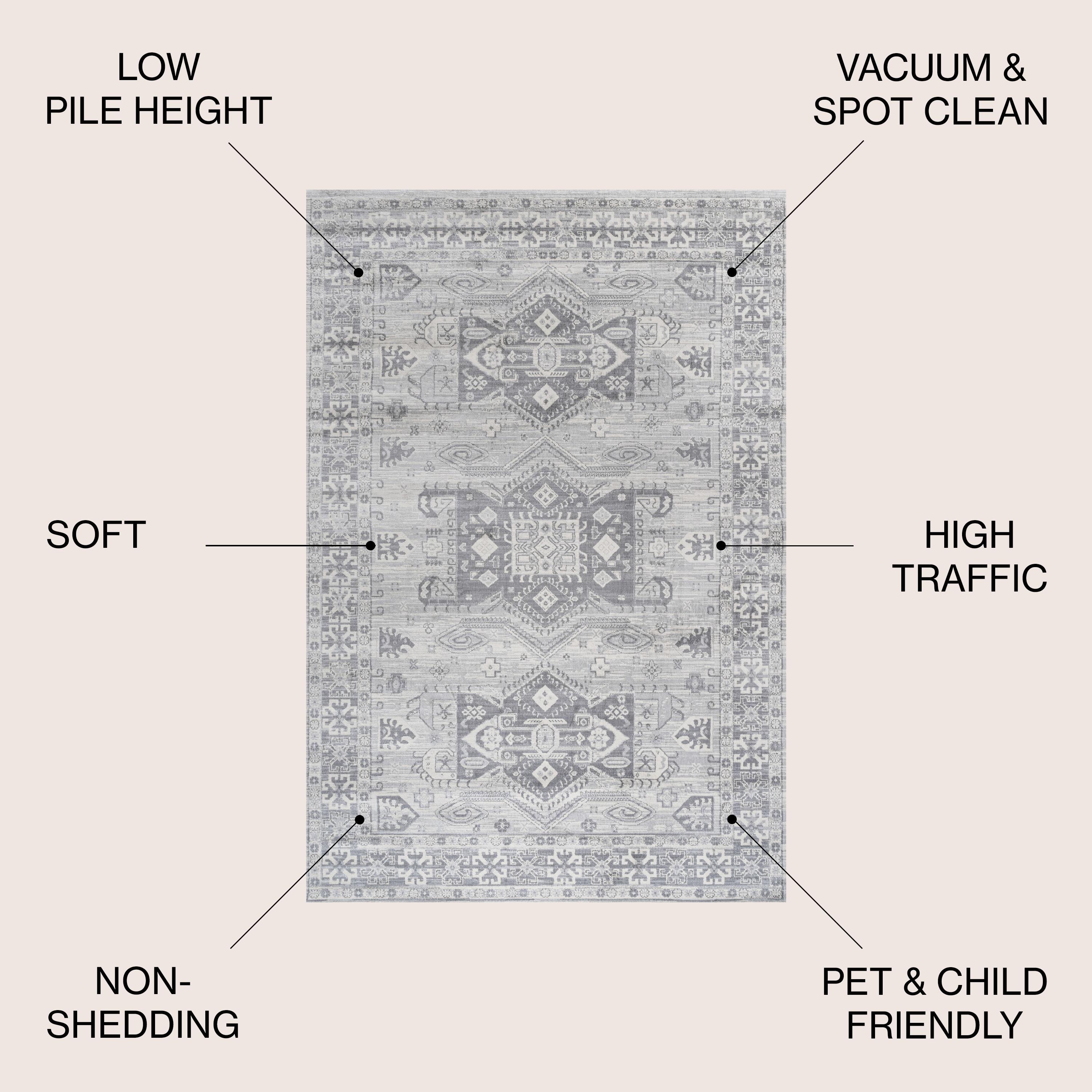 6' Square Modern Persian Vintage Medallion Area Rug, Light Gray - JONATHAN Y