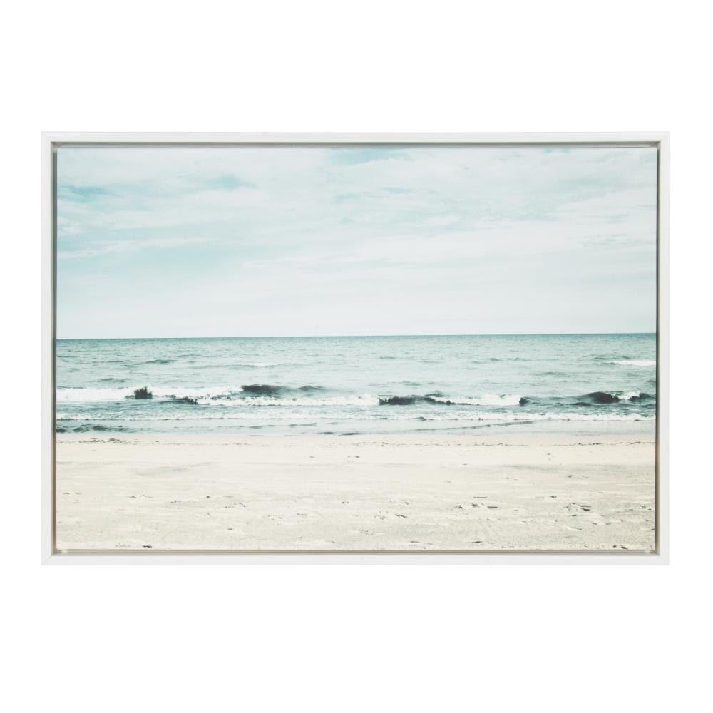 23" x 33" Sylvie Beach 2 Framed Canvas by F2 Images White - Kate and Laurel: Modern Wall Art, Ocean Screen Print, Sawtooth Back Mount