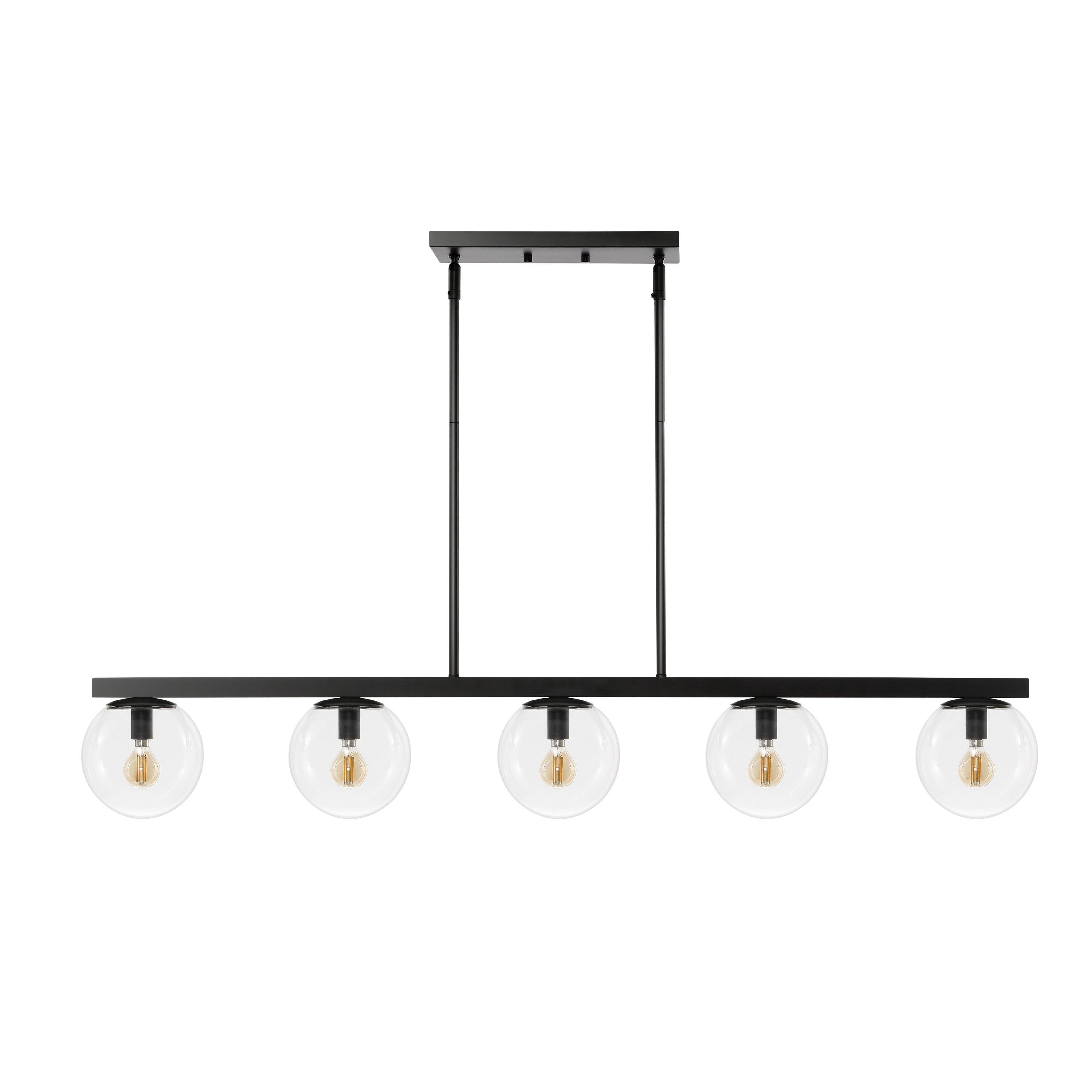 JONATHAN Y Luca Parisian 45.5" 5-Light Modern Glam Iron Globe Linear LED Pendant, Black/Clear
