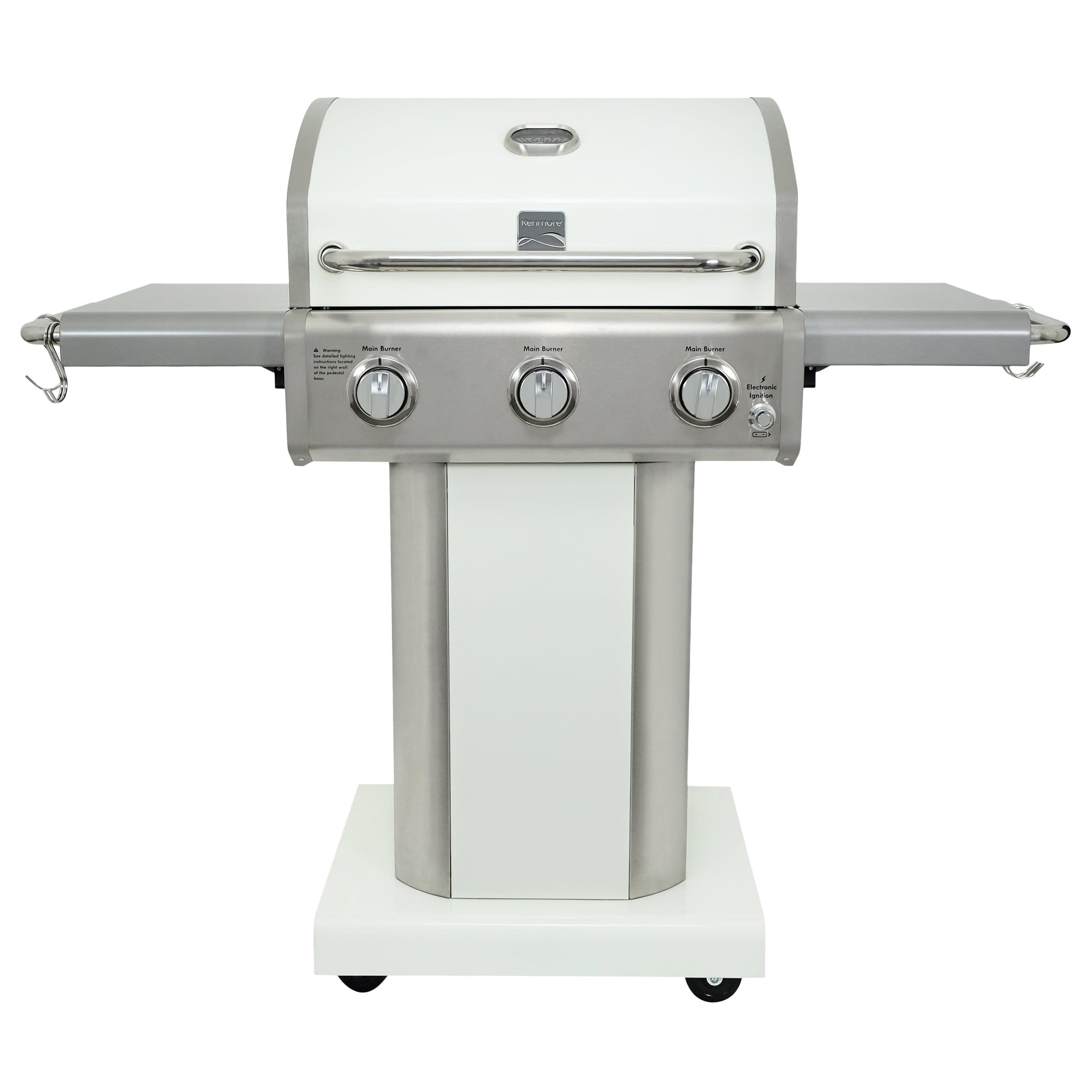 Kenmore 3-Burner Propane Gas Grill with Foldable Side Tables for Outdoor BBQ