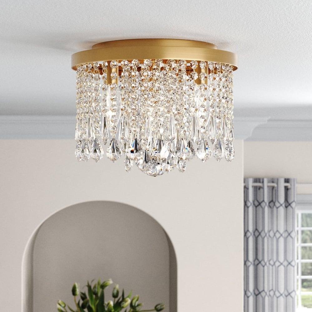 C Cattleya  3-Light 13" Antique Brass Finish Crystal Flush Mount Ceiling Light