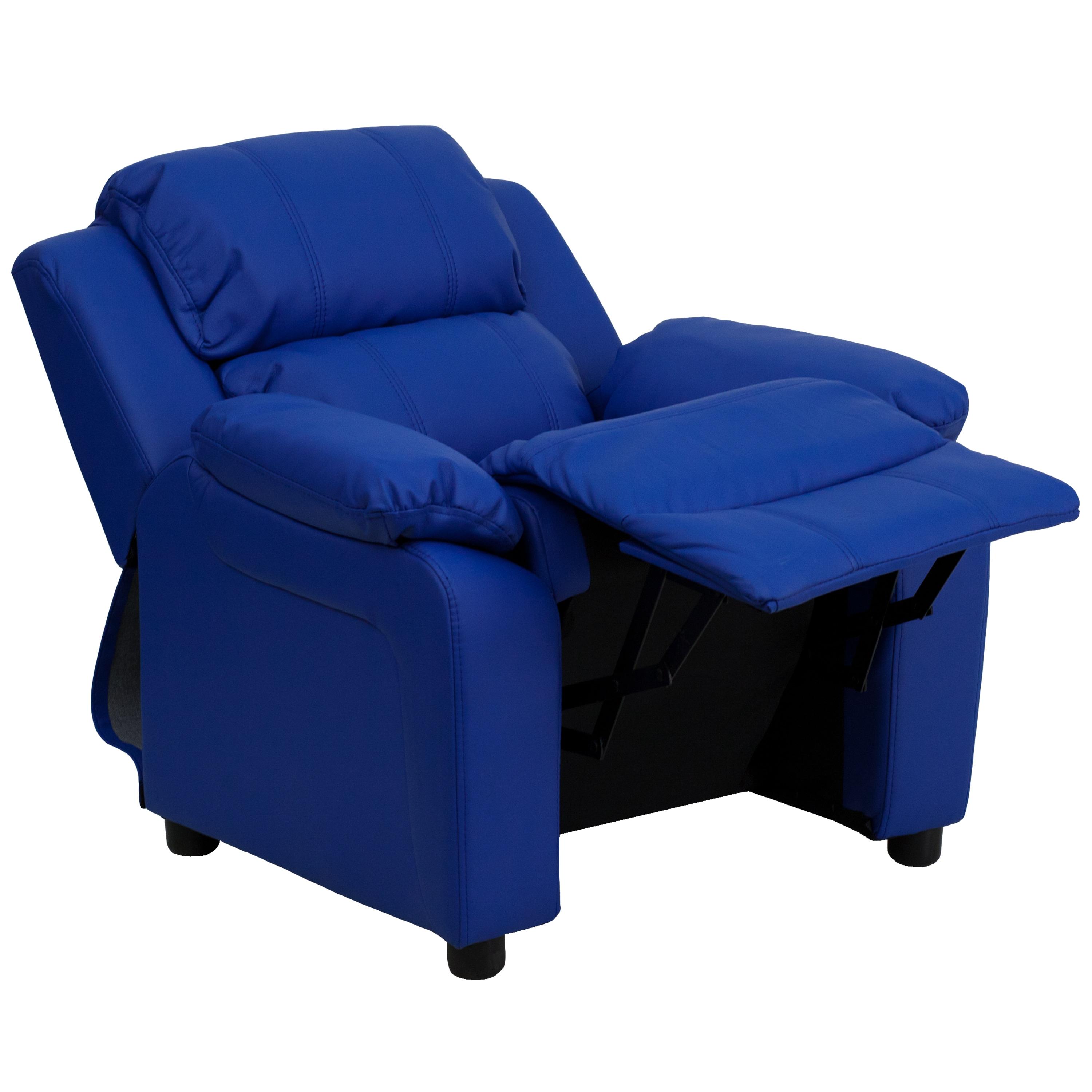 Flash Furniture Charlie Deluxe Padded Contemporary Blue Vinyl Kids Recliner with Storage Arms