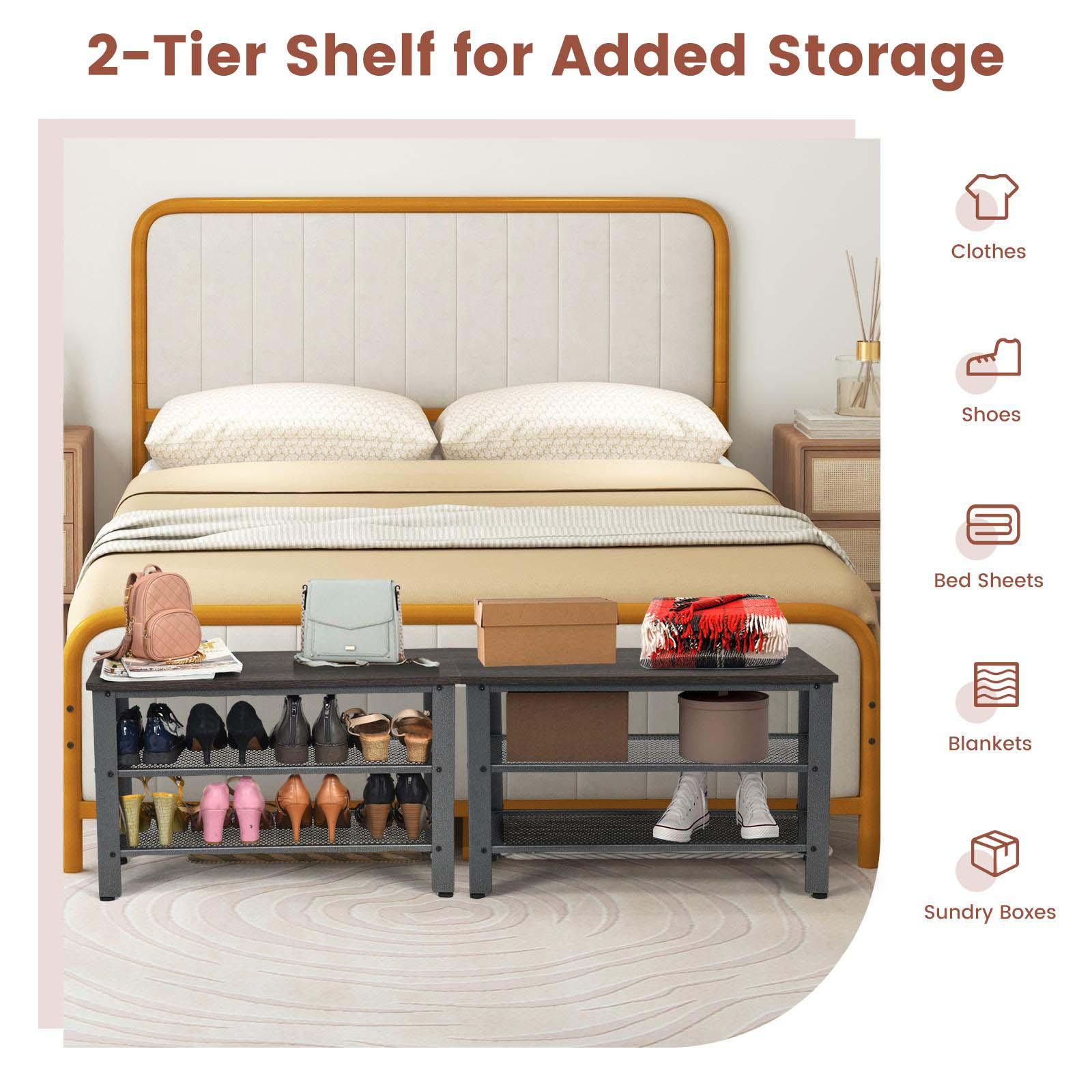Tangkula 3-Tier Industrial Shoe Rack Entryway Bench with Mesh Storage Shelf