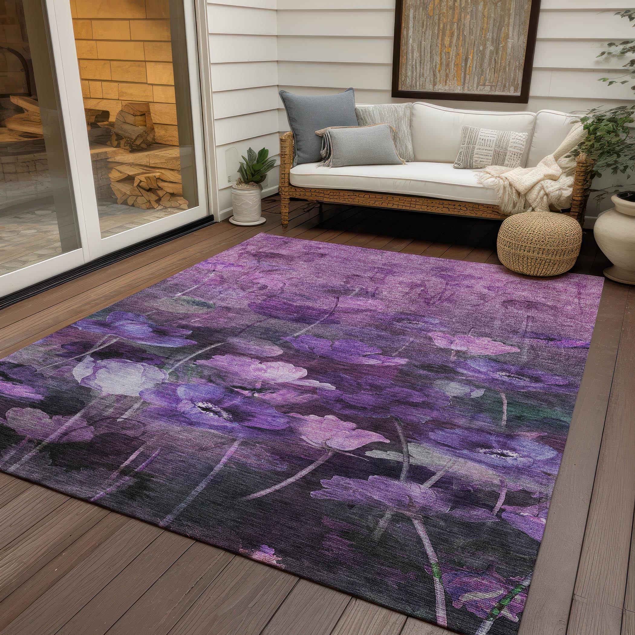 Addison Rugs Chantille Indoor/Outdoor Transitional Floral Purple Washable Rectangle Rug, 3' x 5'