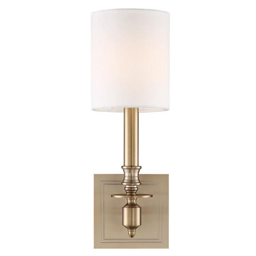 Aged Brass Dimmable Sconce with White Silk Shade