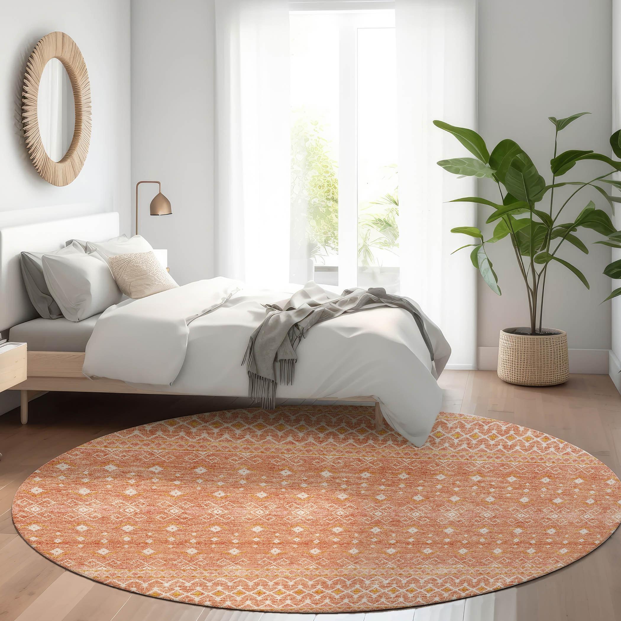 Salmon Round 8' Flat Woven Washable Synthetic Rug
