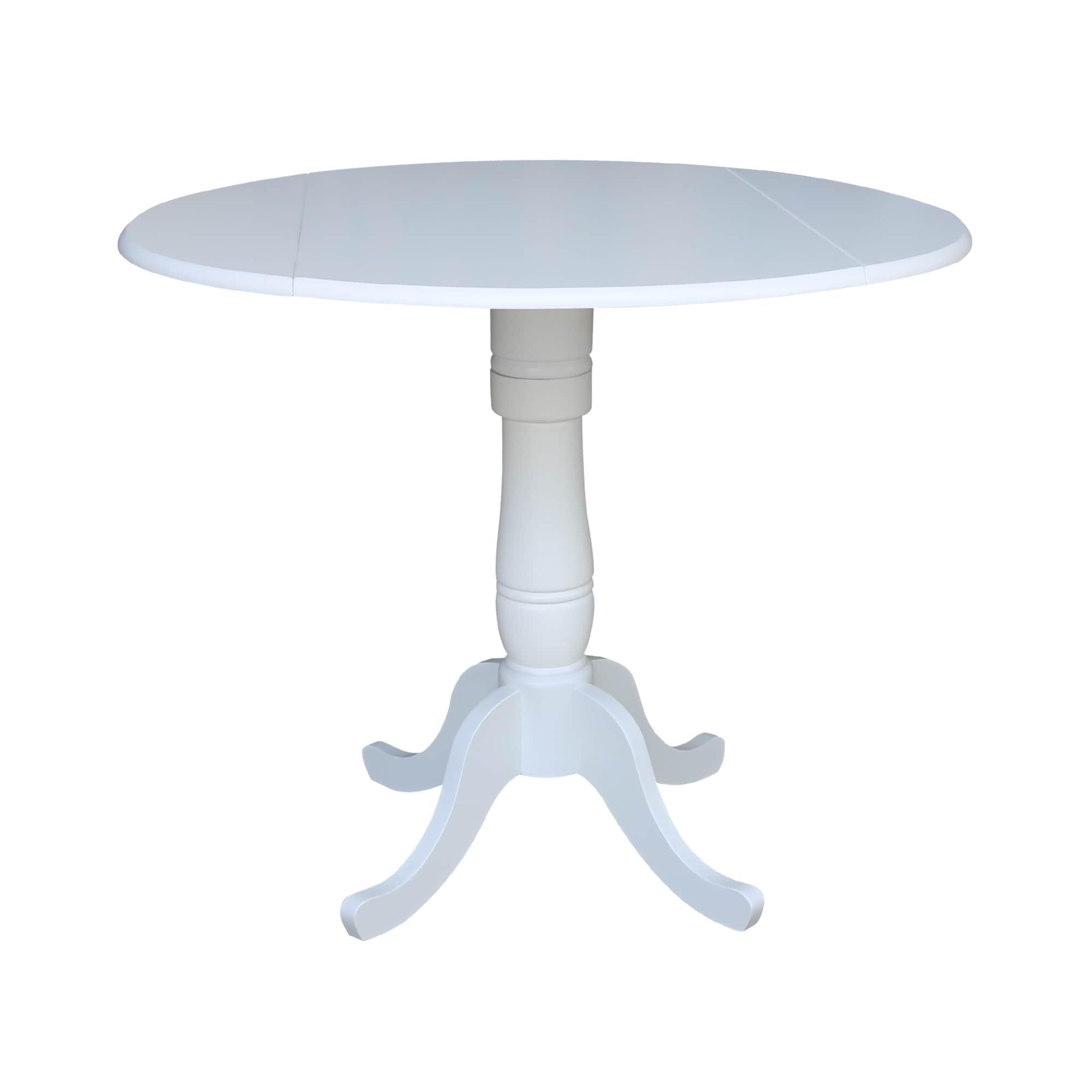 Farmhouse White Wood Round Extendable Counter Height Table