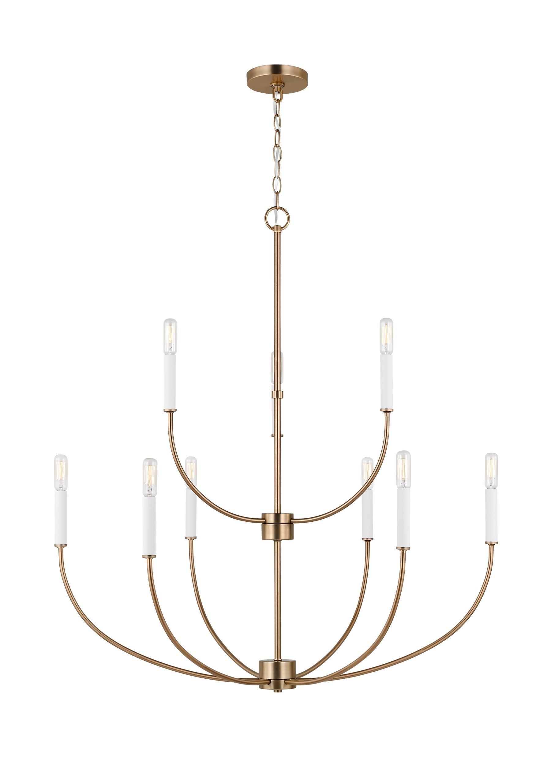 Elegant Satin Brass 9-Light Incandescent Chandelier with Clear Accents