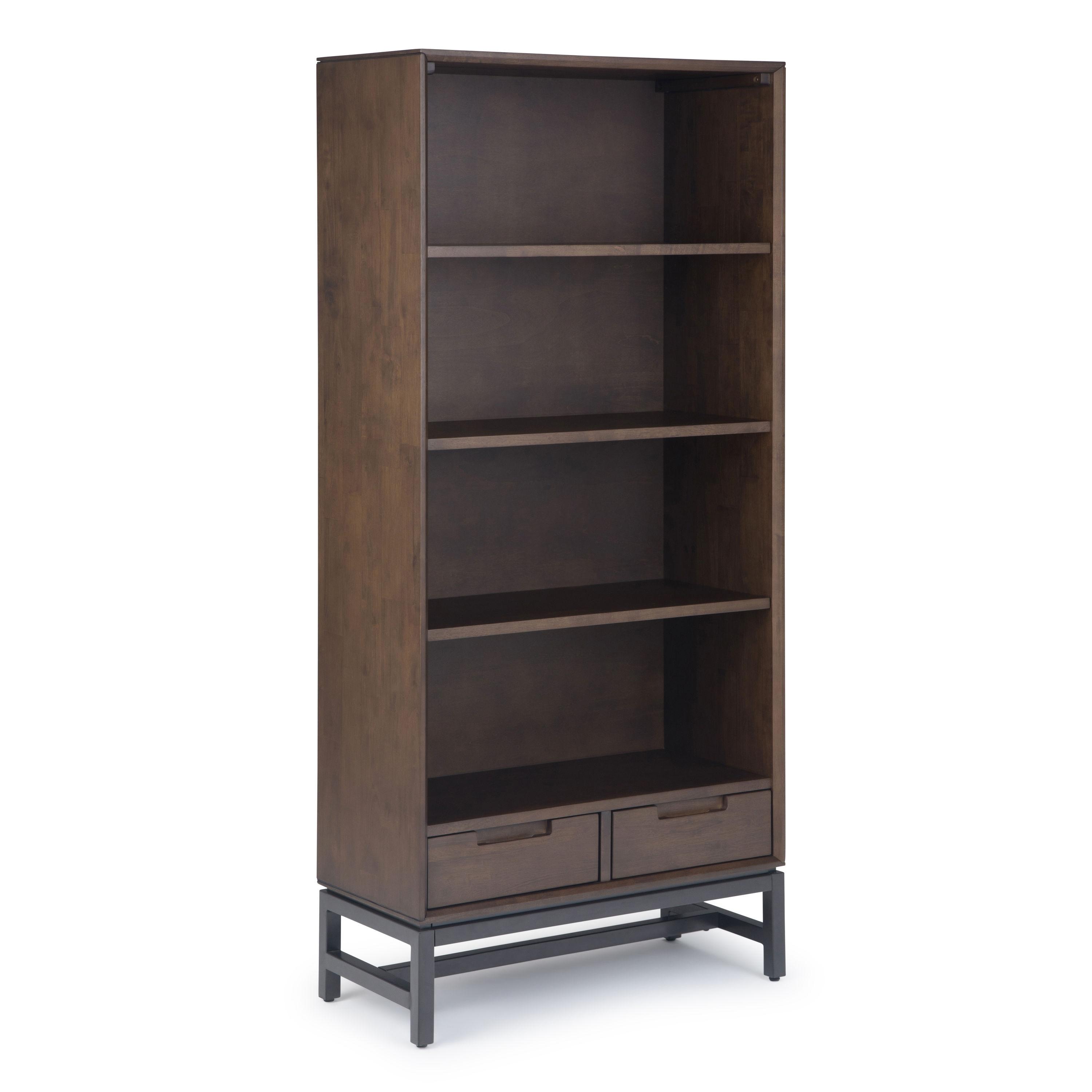 Simpli Home Banting Solid Hardwood Mid Century Bookcase In Walnut Brown