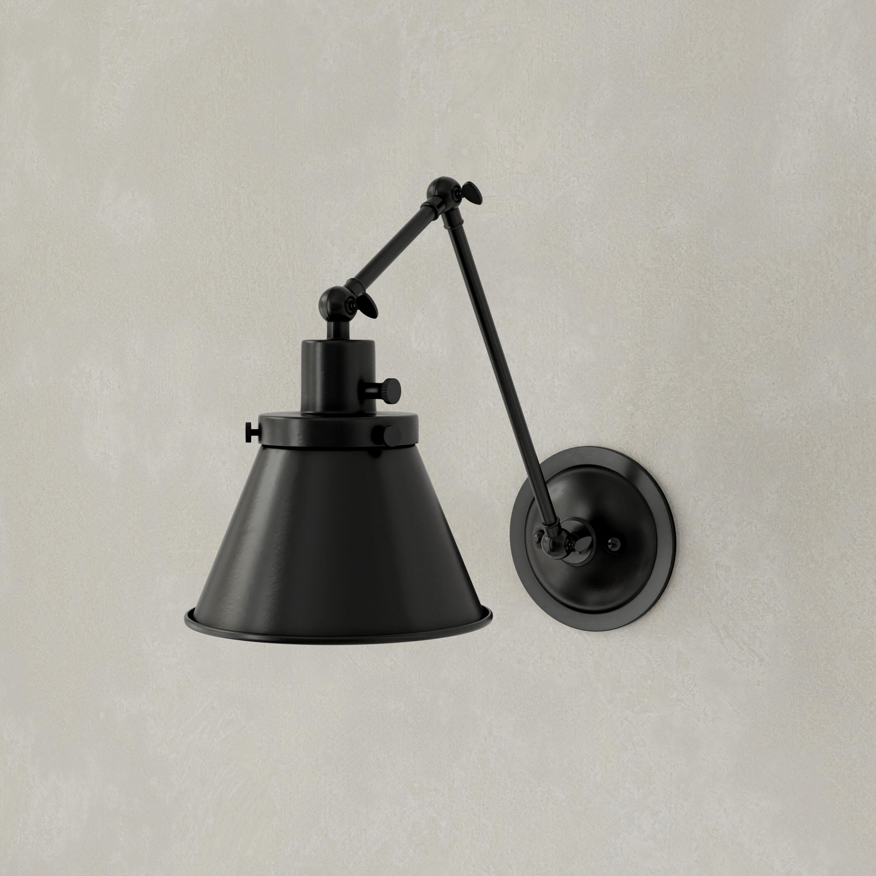Progress Lighting Hinton 1-Light Swing Arm Wall Bracket, Black Steel, Metal Shade