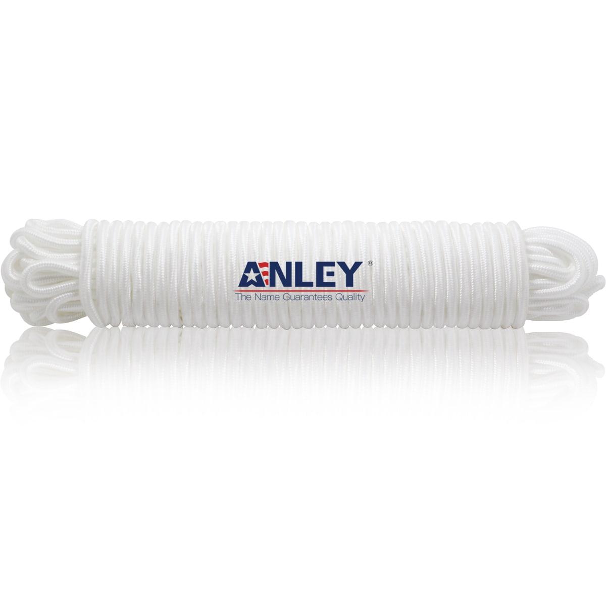 Anley 50 Ft Flag Halyard Rope (1/4 In), Suitable for Climbing, Swing, Camping Tent, Clothesline and Boats - Double Braided, Compatible with Flagpoles Up To 25 Feet (White)