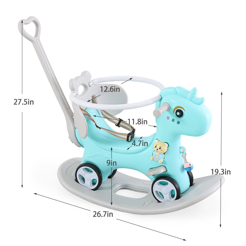 MONTARY Rocking Horse for Toddlers 1-3 Years, 4 in 1 Baby Rocking Horse Toy Fun Birthday Gift, Ride on Toys for Boys with Balance Bike Push Cart Detachable Balance Board