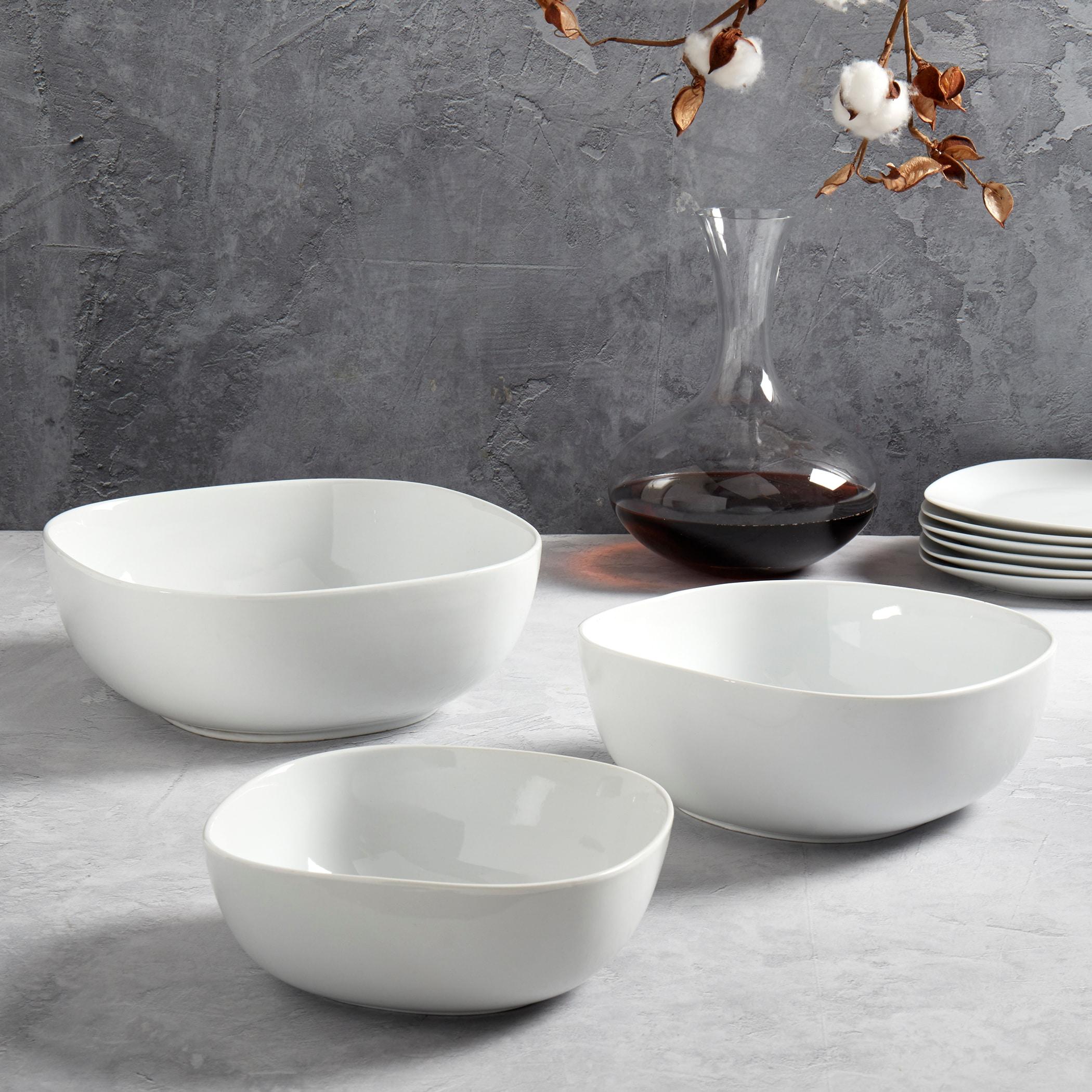 Denmark White Porcelain Chip Resistant Scratch Resistant Grade Serveware, 3 Piece Serving Bowl Set