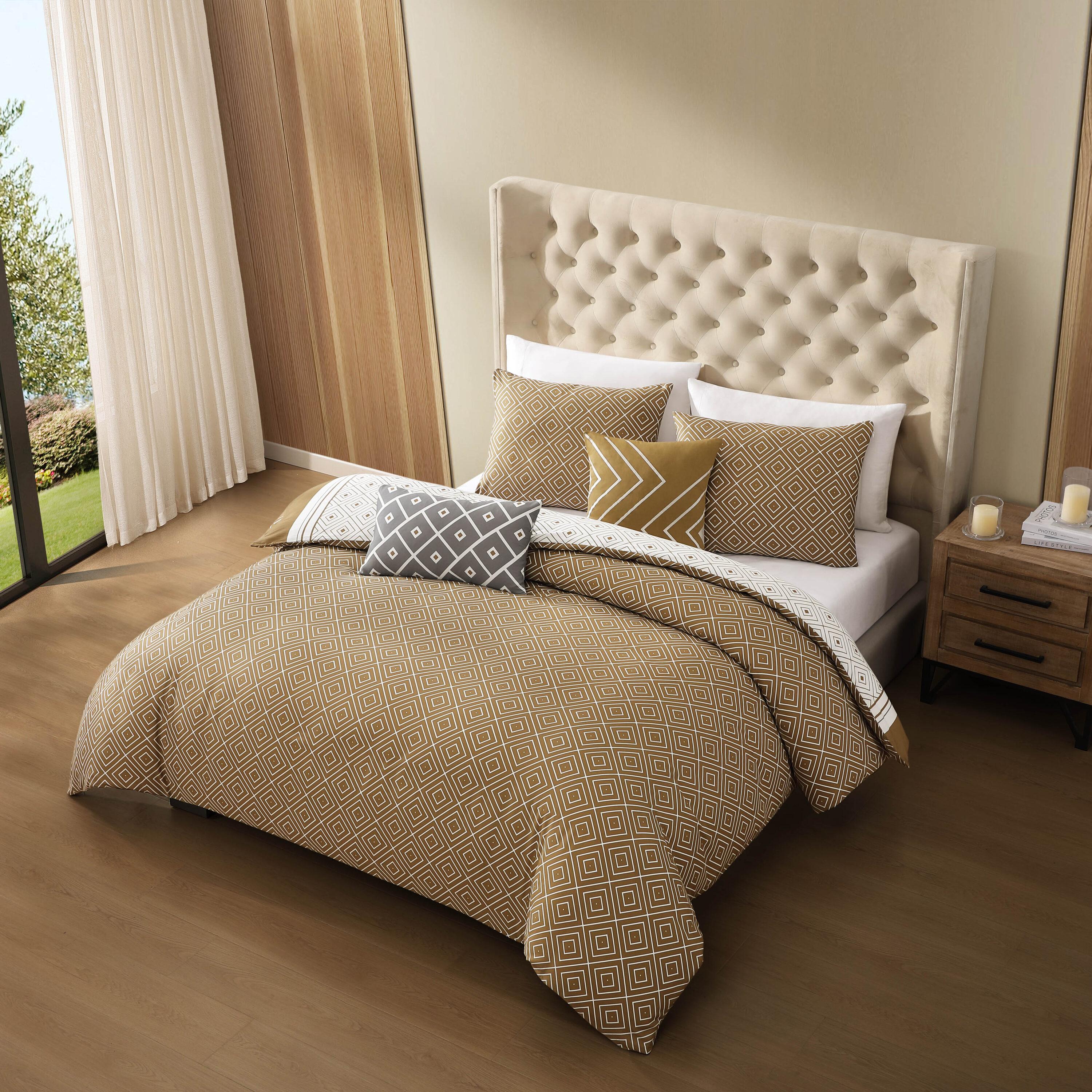 BeBeJan Bebejan Geometric Latte 100% Cotton Sateen   Reversible Comforter Set