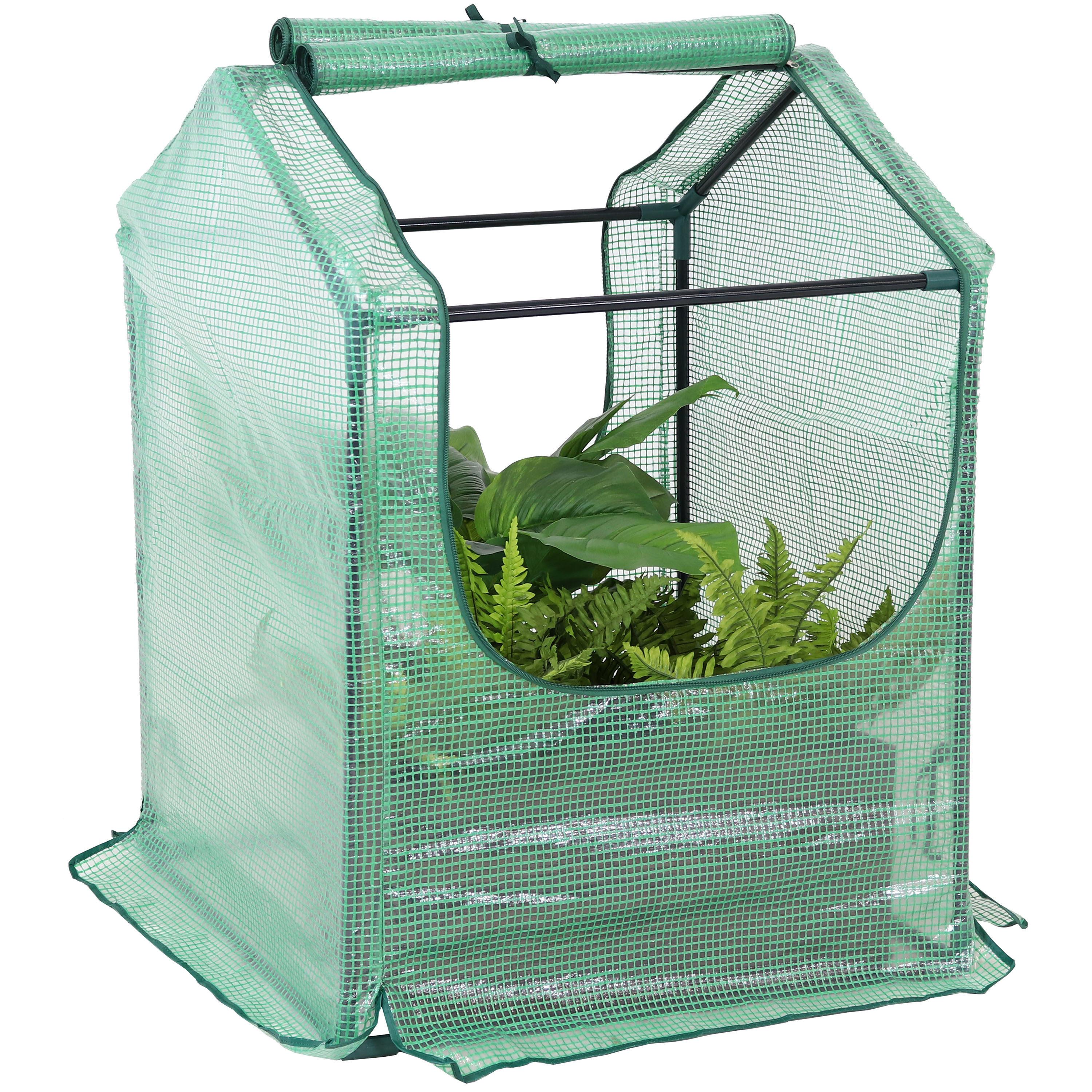 Sunnydaze Mini Greenhouse with 2 Zippered Side Doors - 2' x 2' - Green