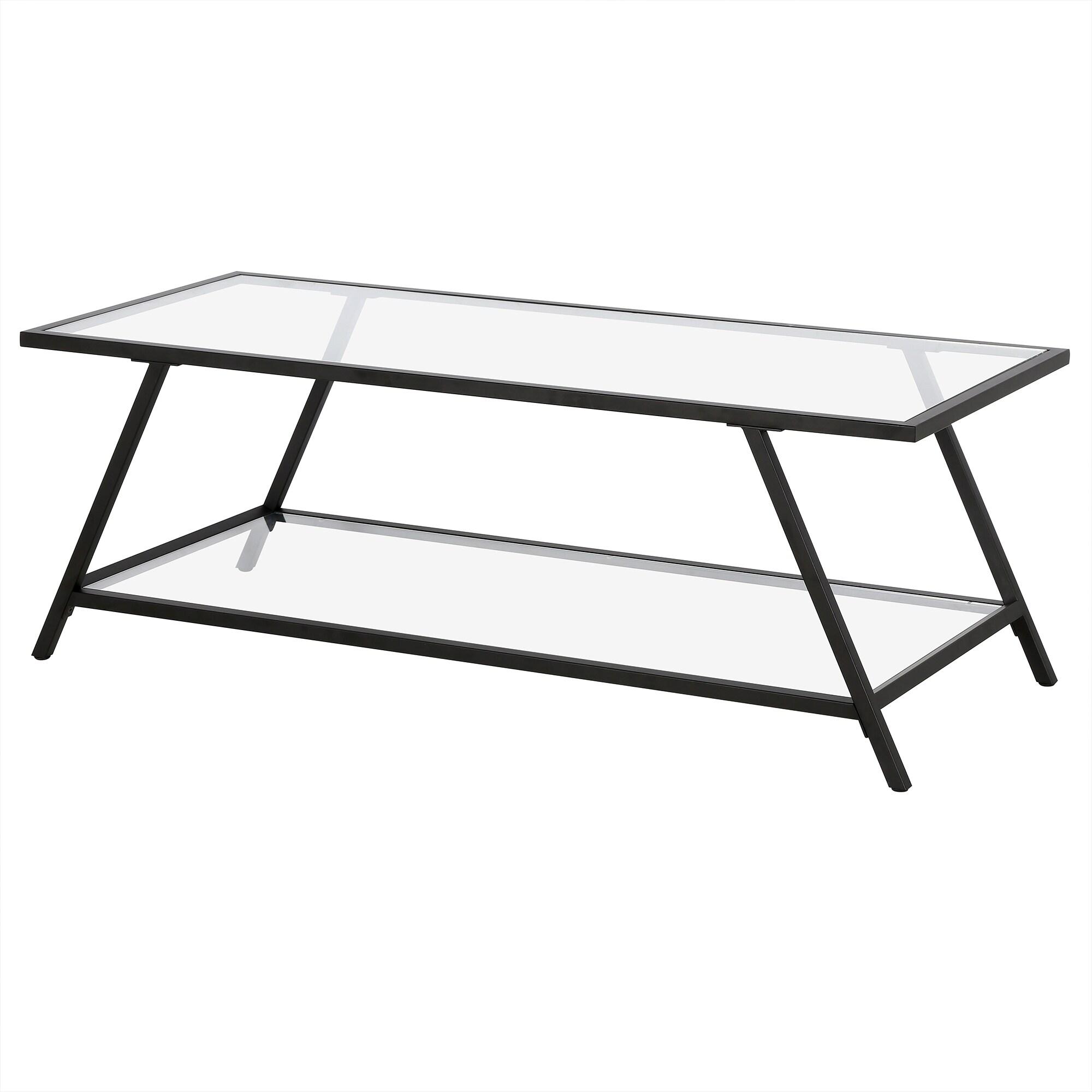 Yair 48" Glass And Steel Coffee Table With Shelf
