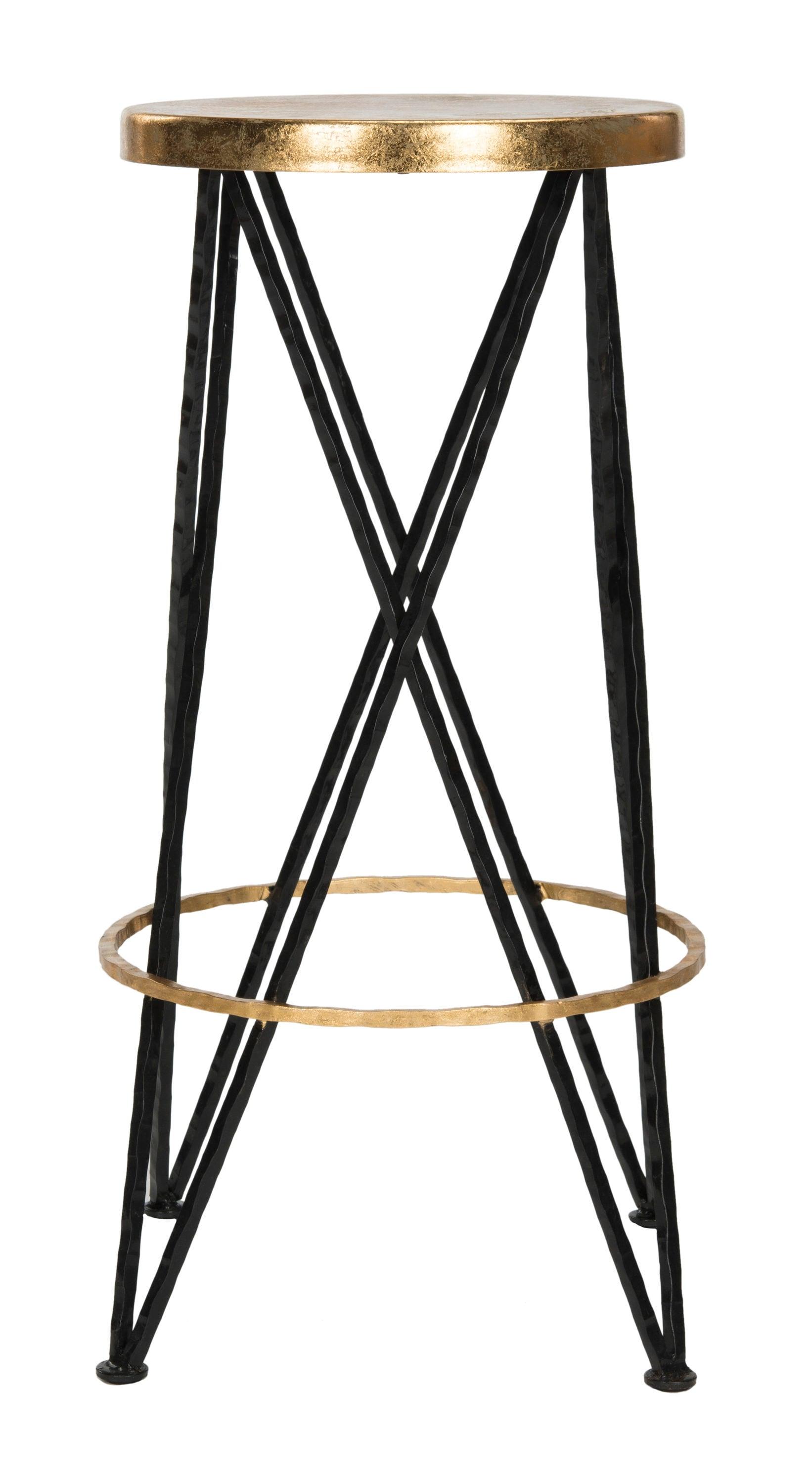 SAFAVIEH Hester Mid-Century Retro Round Top Bar Stool, Black/Gold
