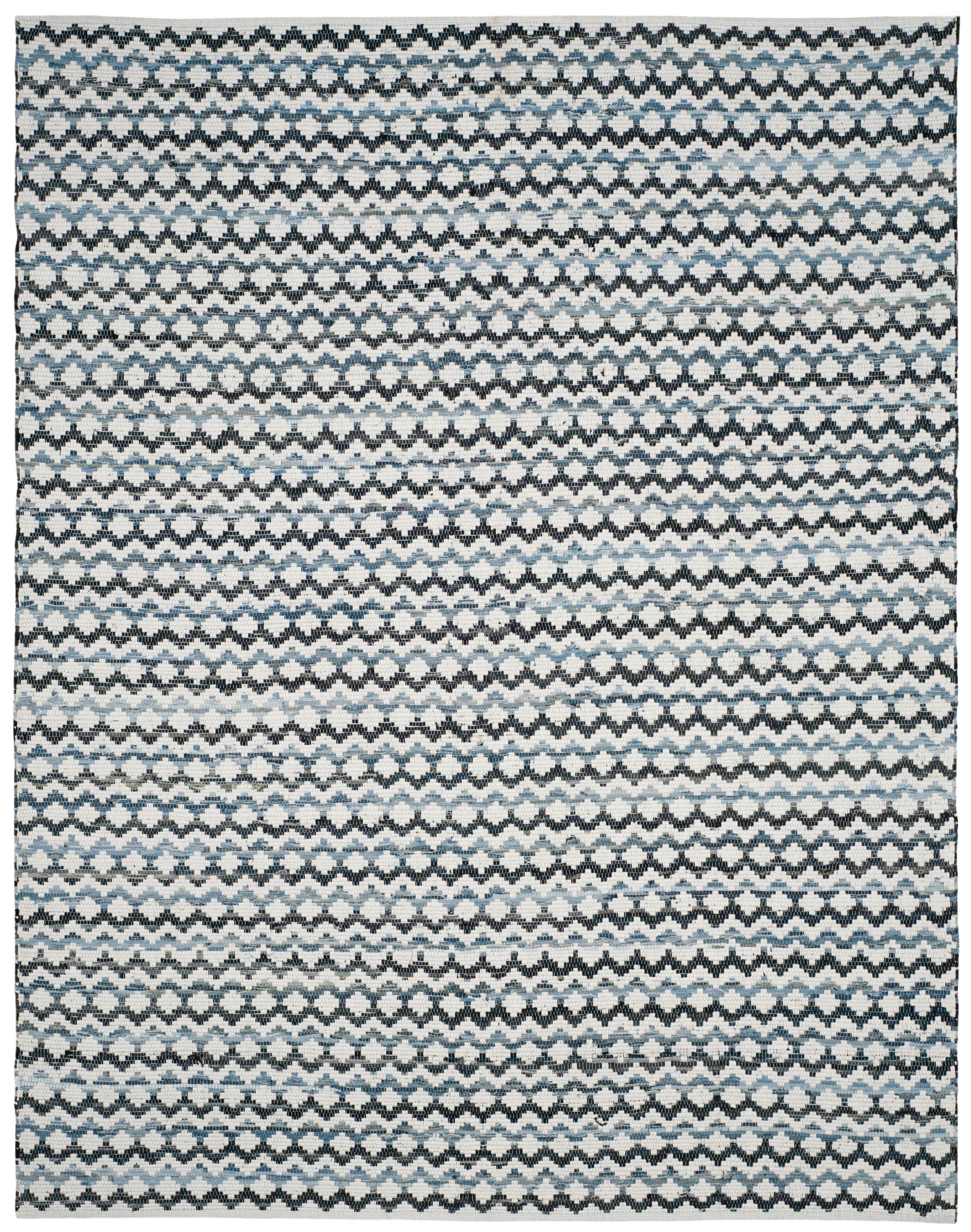 SAFAVIEH Montauk Harding Geometric Striped Cotton Area Rug, Ivory Blue/Black, 10' x 14'