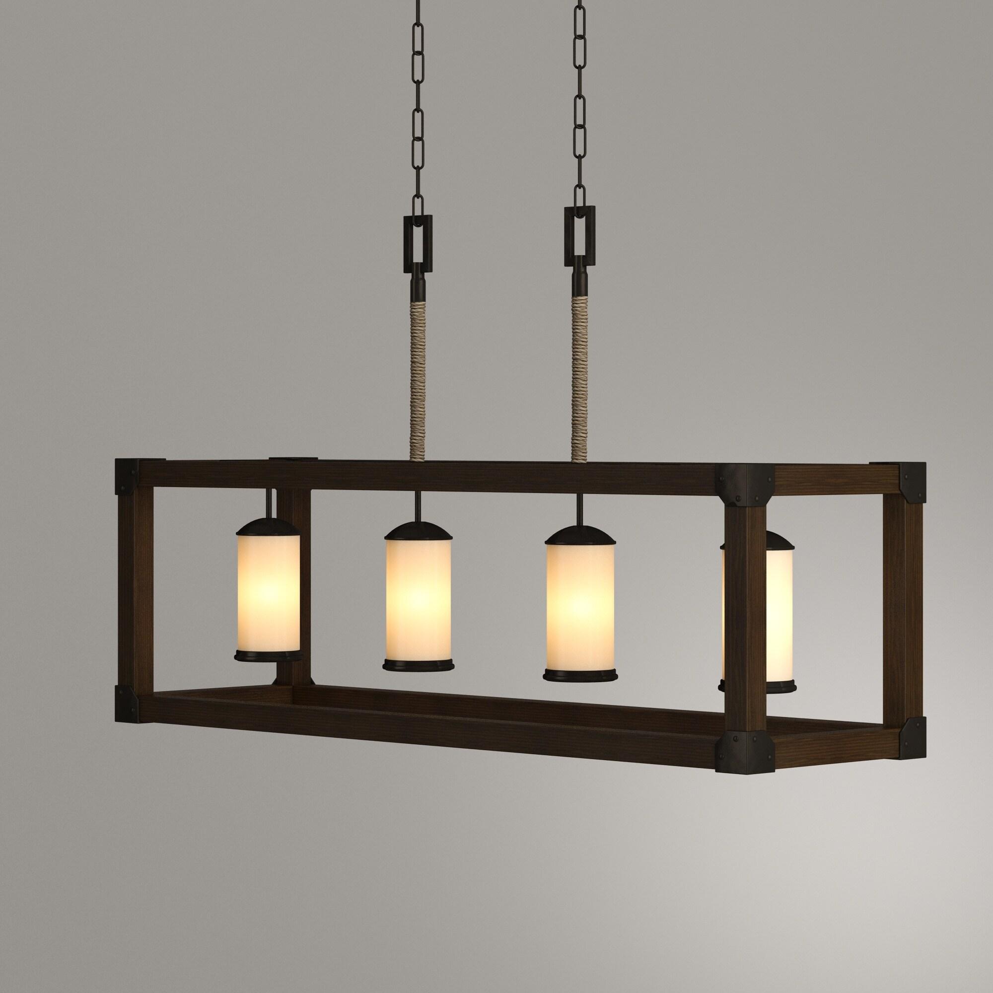 Stardust Finish Four-Light Island Pendant with Creme Parchment Glass