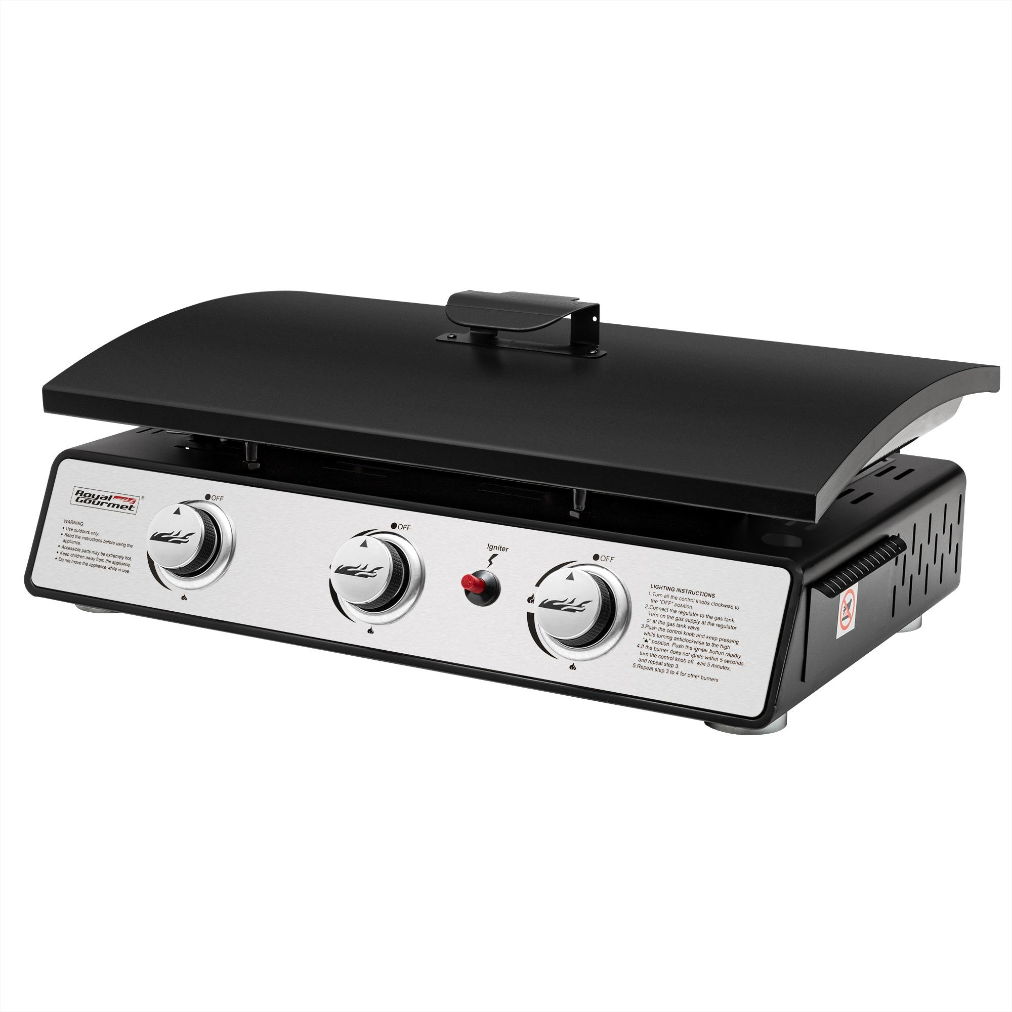 Royal Gourmet 3-Burner Portable Gas Grill Griddle with Top Hard Cover
