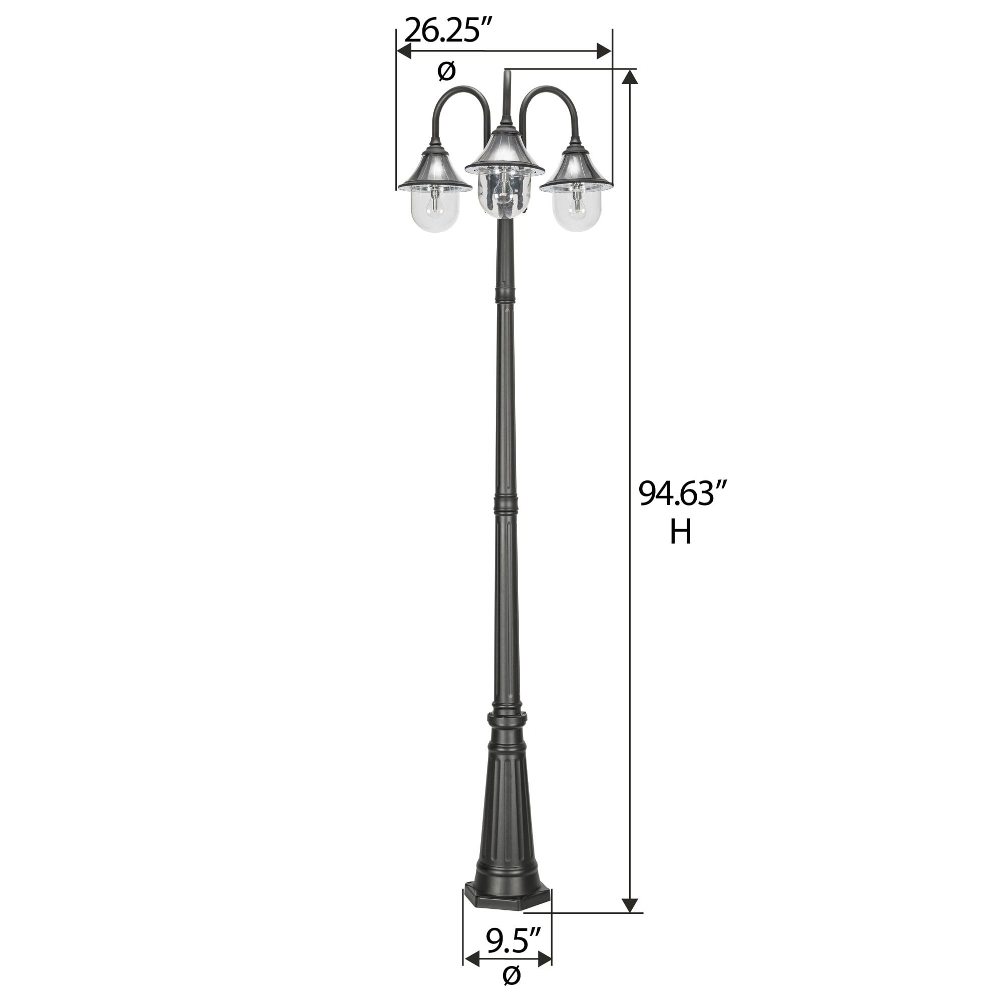 Gama Sonic Orion Outdoor Solar Lamp Post Light Kit, Triple Black Resin Industrial Style Downlight Lamp, Cast Aluminum Light Pole with Warm White Light 2700K, 123BM50003