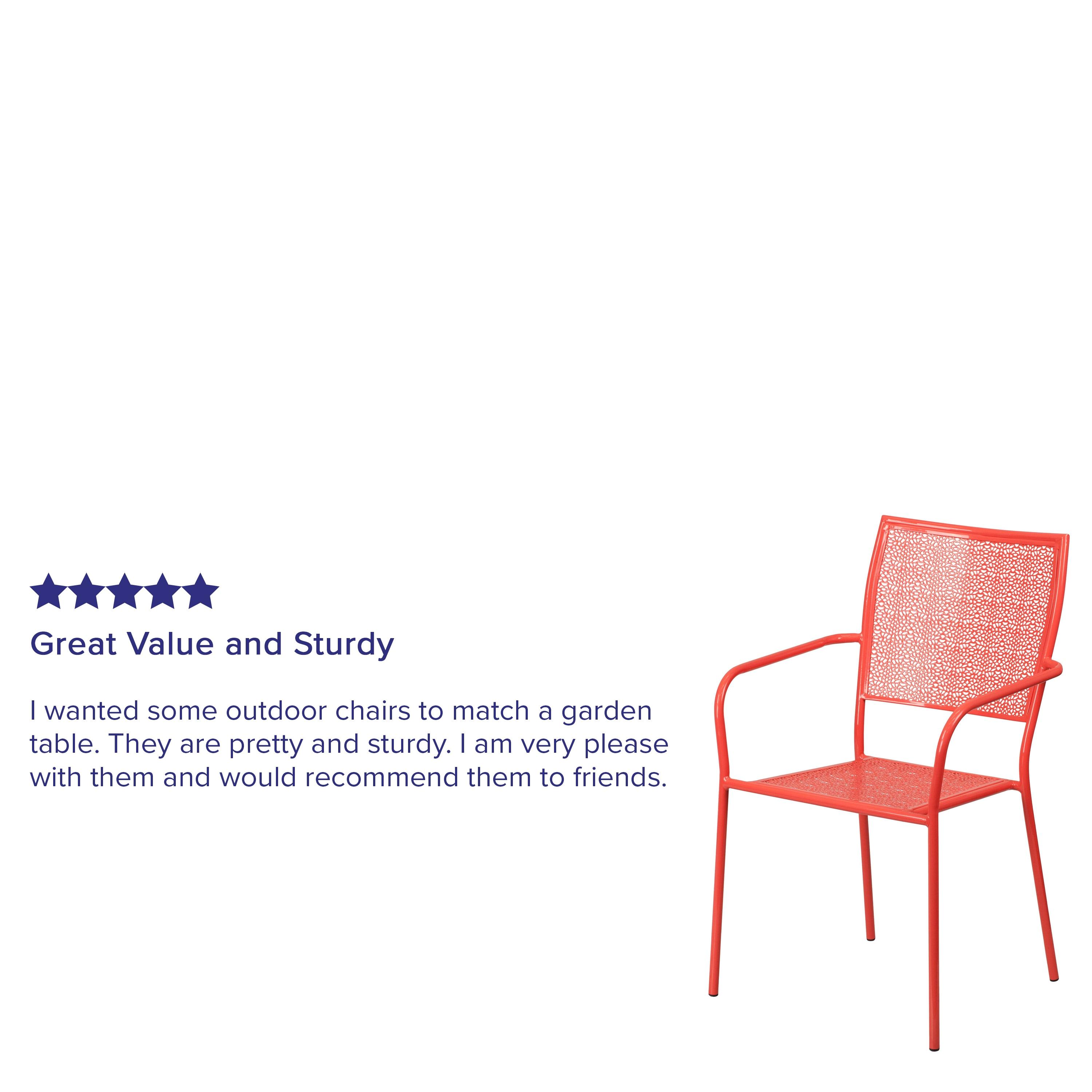 Flash Furniture Commercial Grade Coral Indoor-Outdoor Steel Patio Arm Chair with Square Back