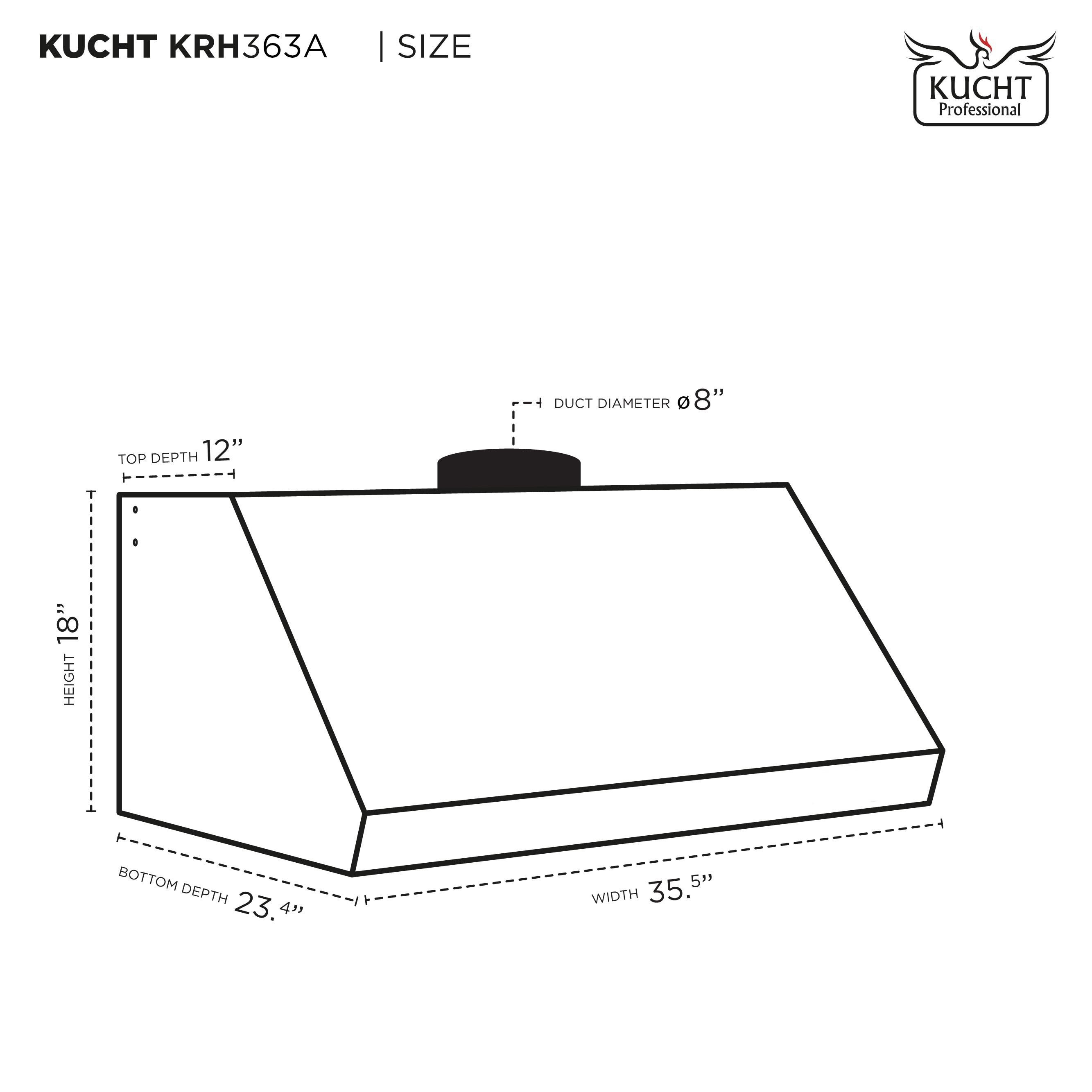 Kucht 36" 900 CFM Ducted Under Cabinet Range Hood