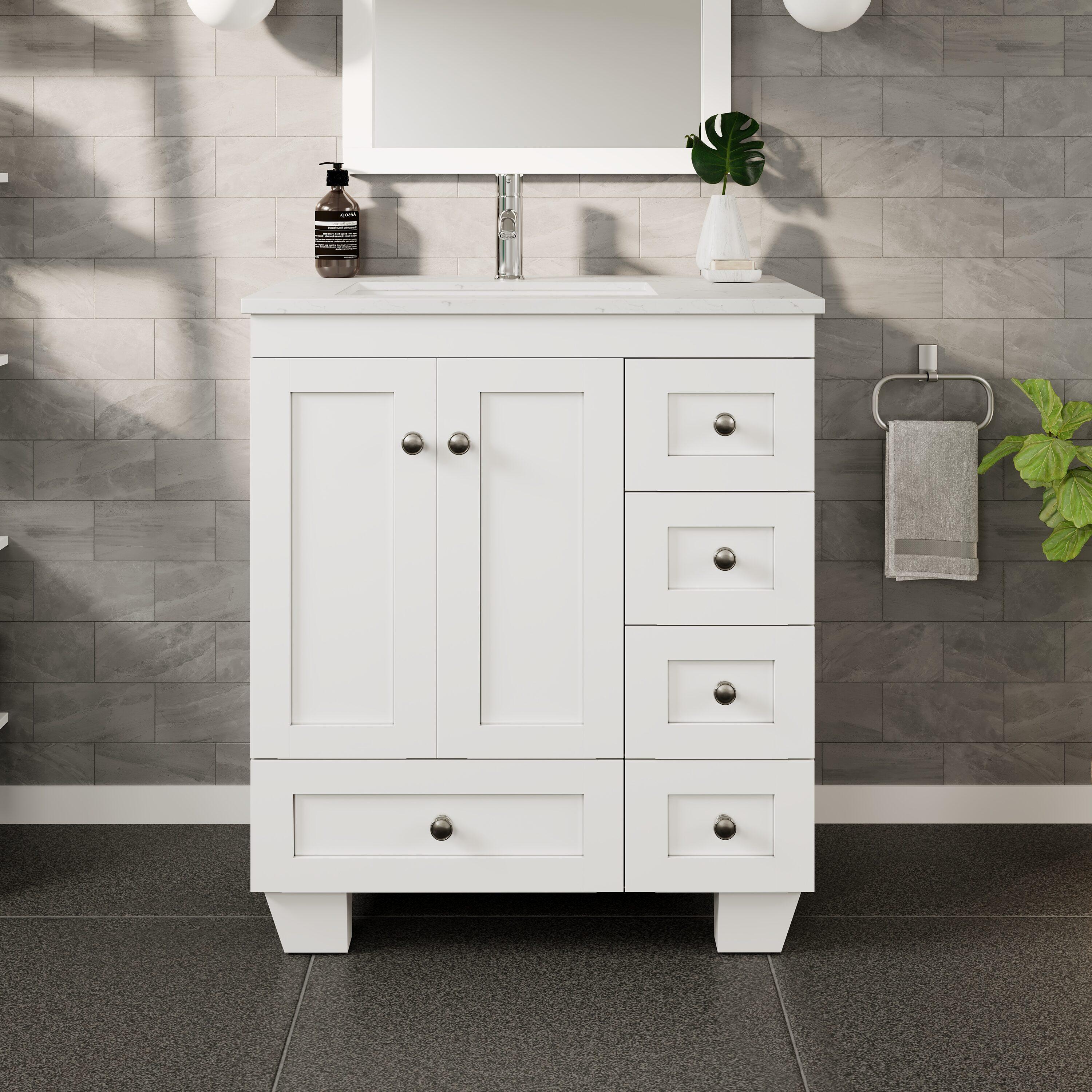 Eviva Happy 28"W x 18"D White Bathroom Vanity with White Carrara Quartz Vanity Top and Rectangular Undermount Sink