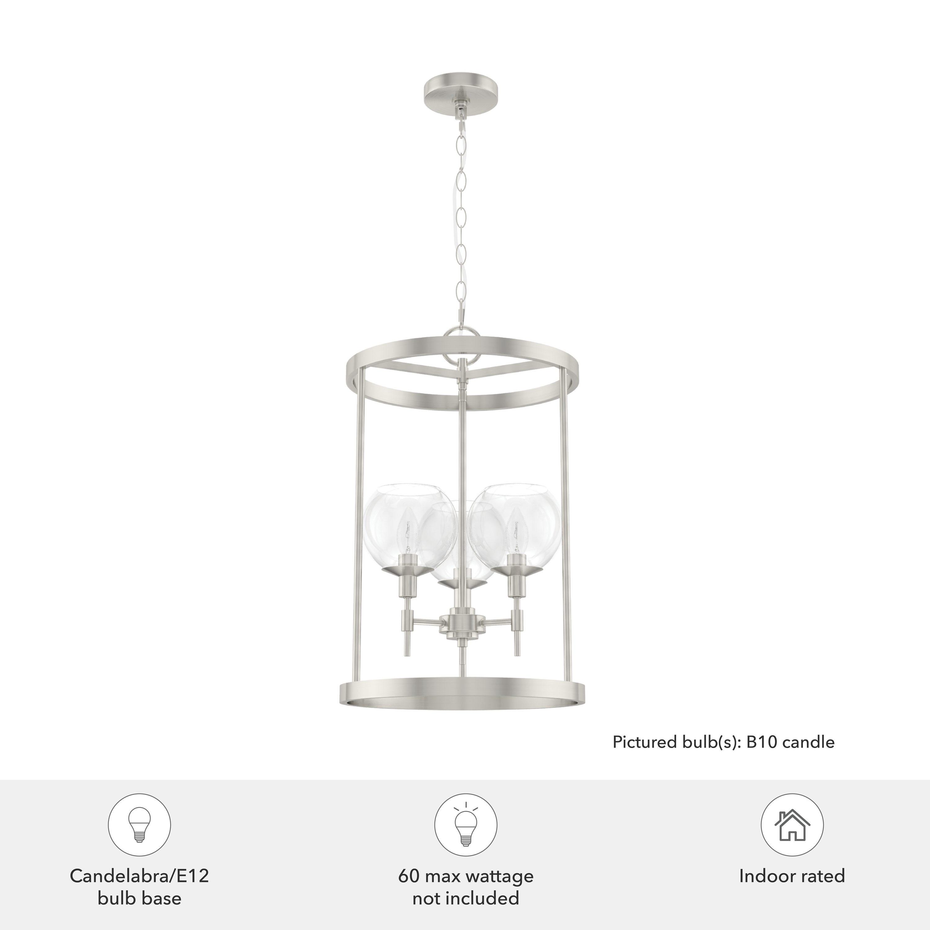 Hunter - Xidane 3-light Brushed Nickel, Medium Size Pendant Light, Dimmable, Mid Century Modern Style, Cylinder Shaped, for Bedrooms, Kitchens, Dining, Living Rooms - 19750