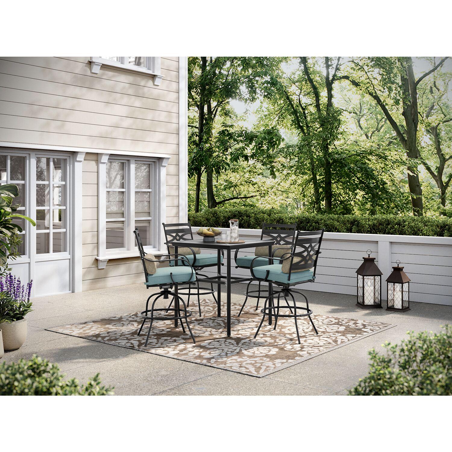 Hanover Montclair 5-Piece Steel Outdoor Counter-Height Patio Dining Set with Table, Seats 4