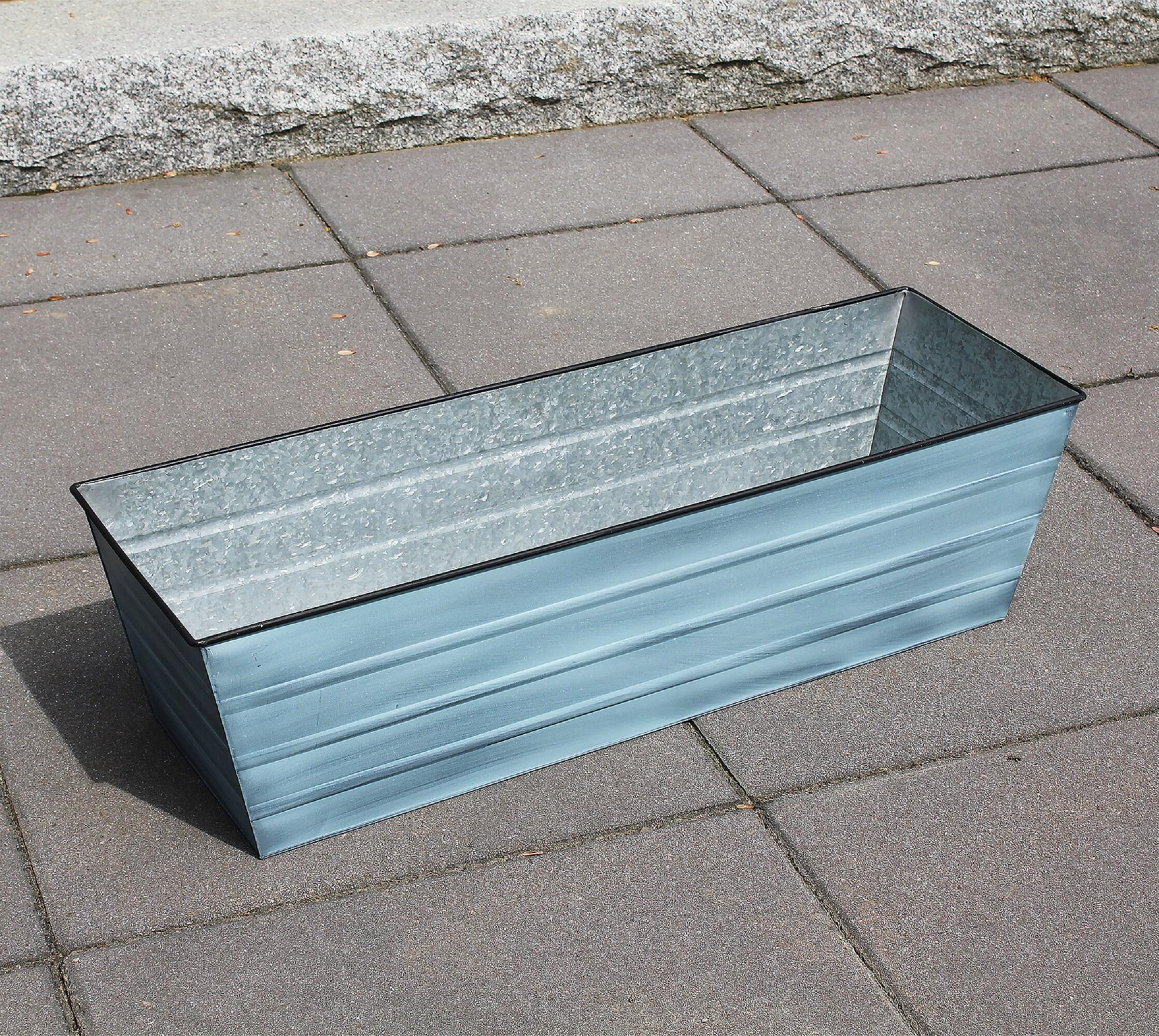 35.25" Large Galvanized Steel Flower Box Planter Nantucket Blue - ACHLA Designs: Wall-Mountable, Patina Finish, Rolled Edge