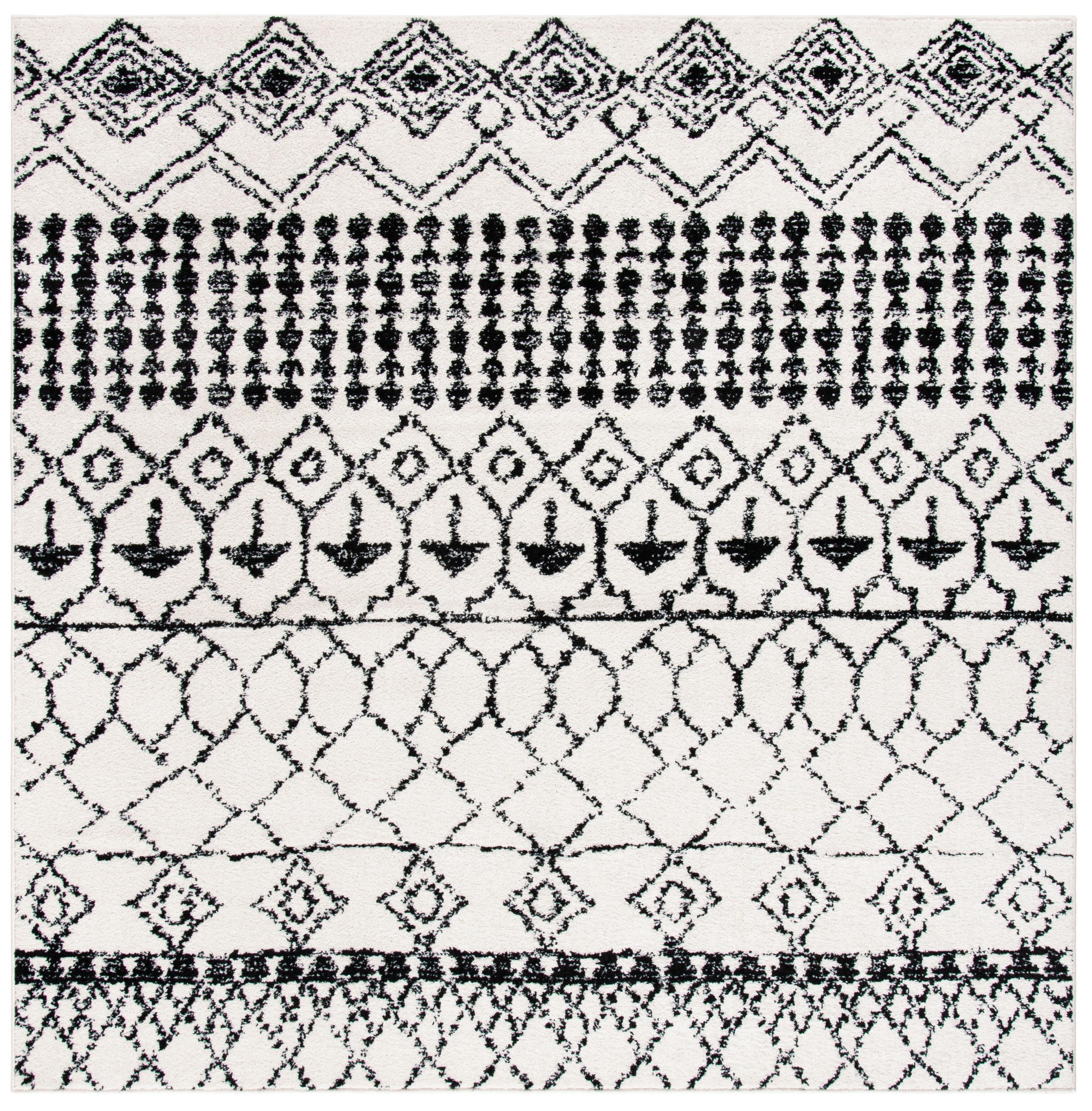 SAFAVIEH Tulum Coriander Moroccan Geometric Area Rug, 10' x 10' Square, Ivory/Black