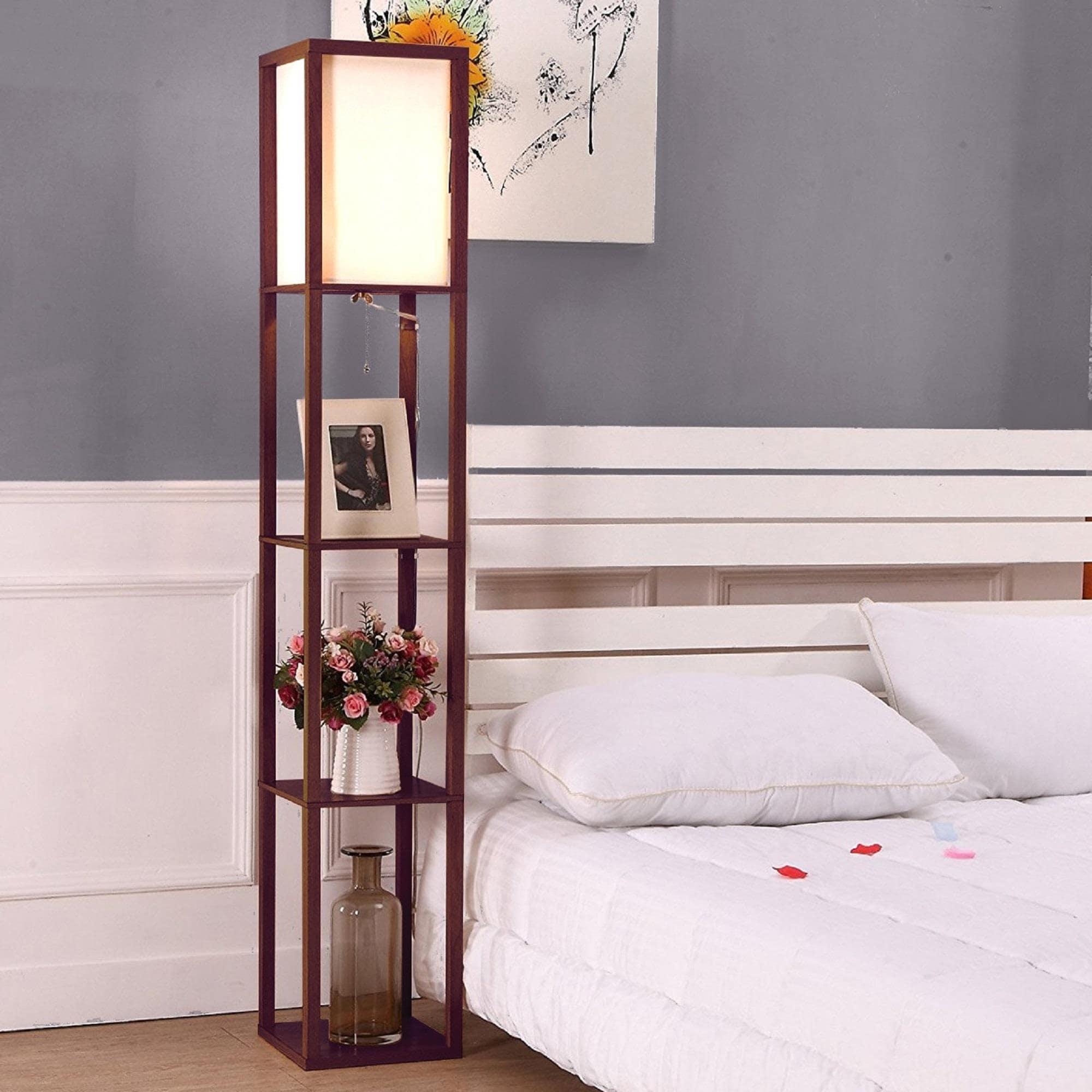 Maxwell 63 in. Traditional LED Energy Efficient 3-Shelf Floor Lamp with Fabric Square Shade