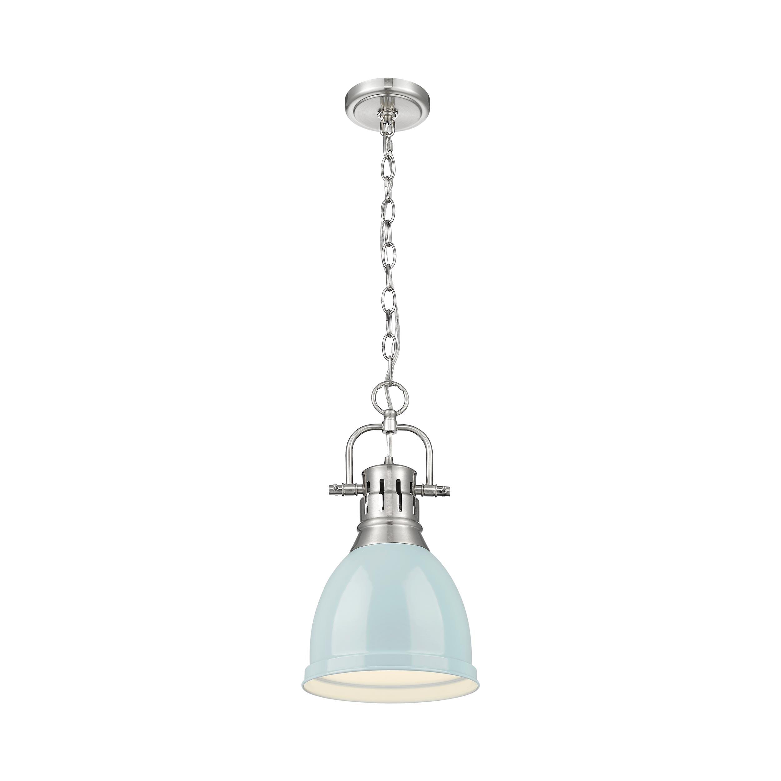 Golden Lighting Duncan 1-Light Small Pendant with Chain in Pewter with Seafoam