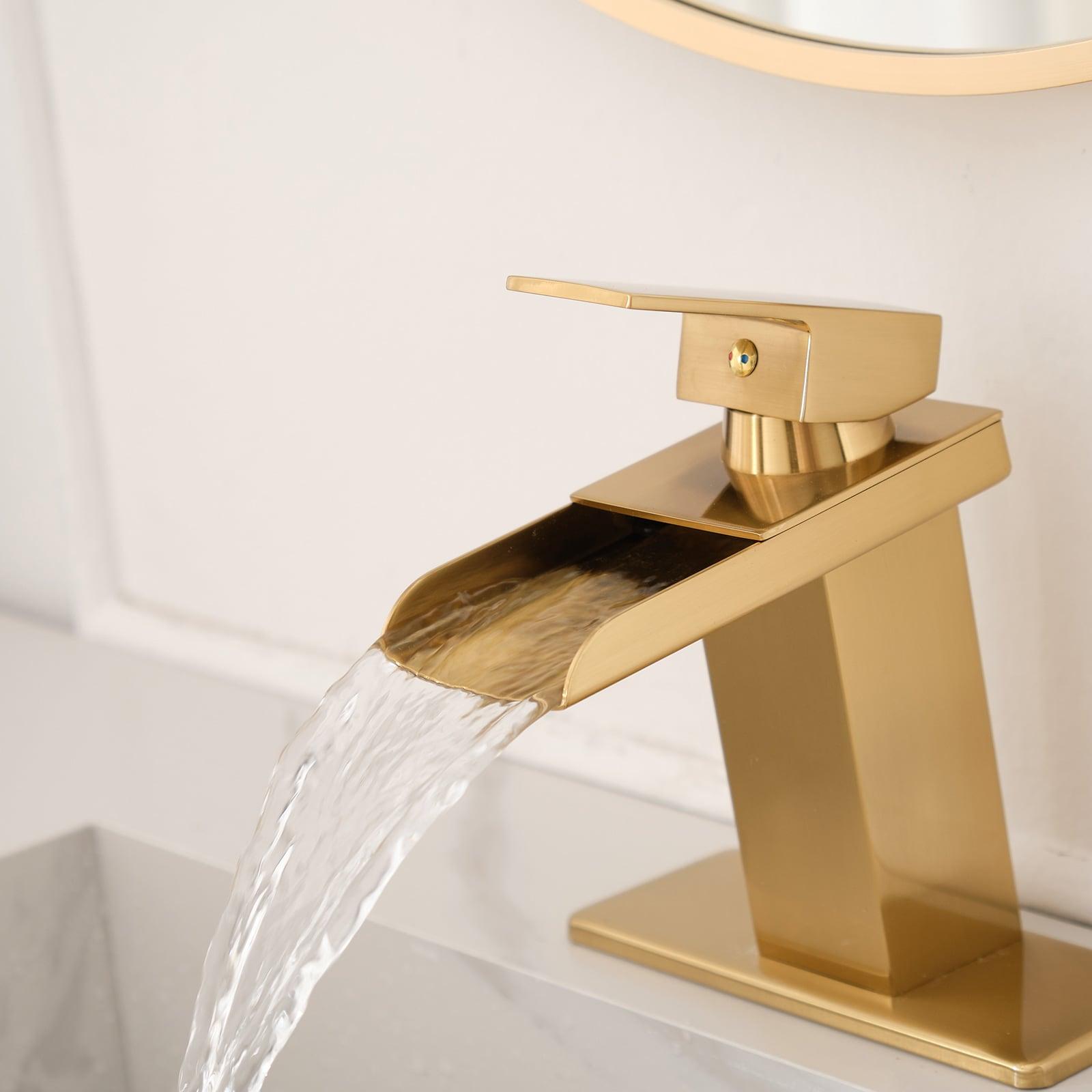 BWE Waterfall Single Hole Single-Handle Low-Arc Bathroom Faucet With Supply Line and Escutcheon