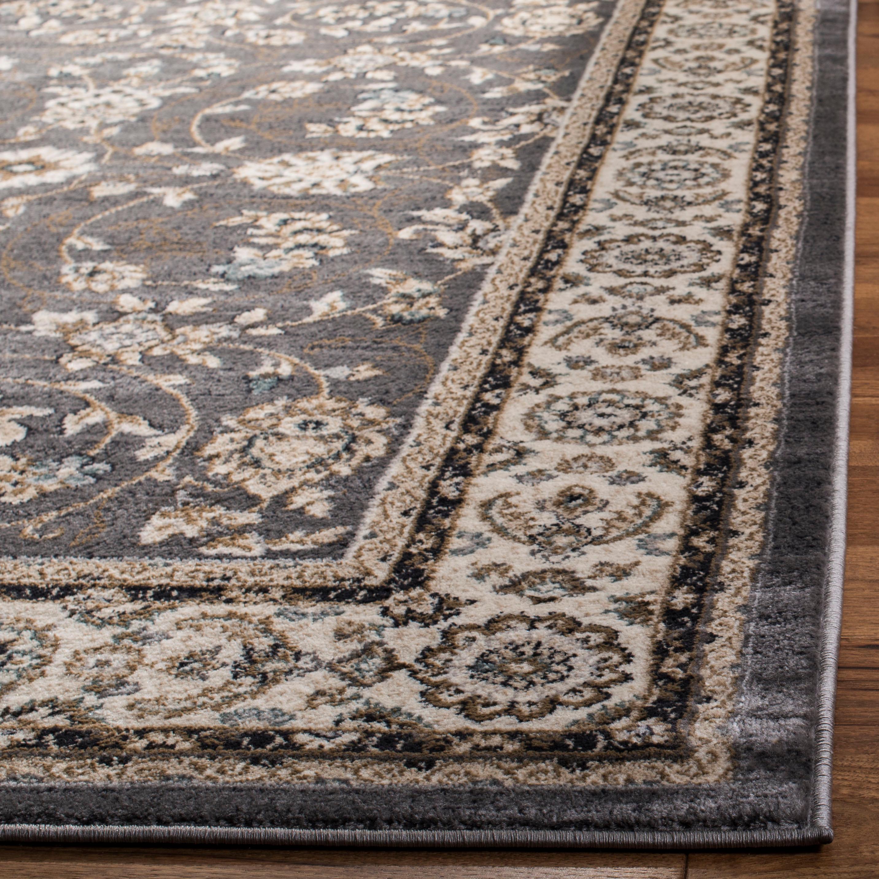 Grey and Cream Floral Synthetic 9' x 12' Area Rug