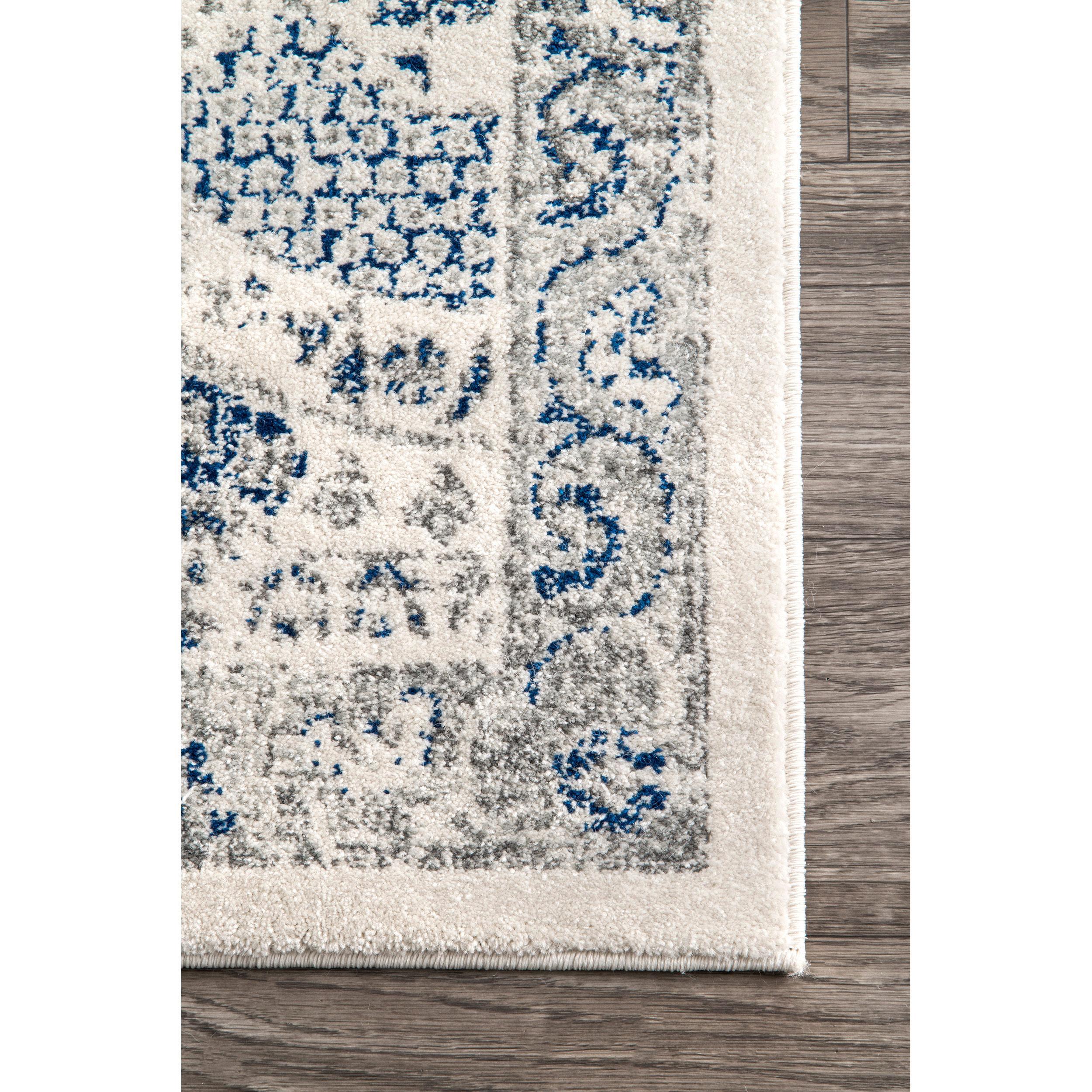 Nuloom Minta Medallion 2x8 Runner Indoor Area Rug for Living Room Bedroom Dining Room Entryway Hallway Kitchen, Blue/Off White